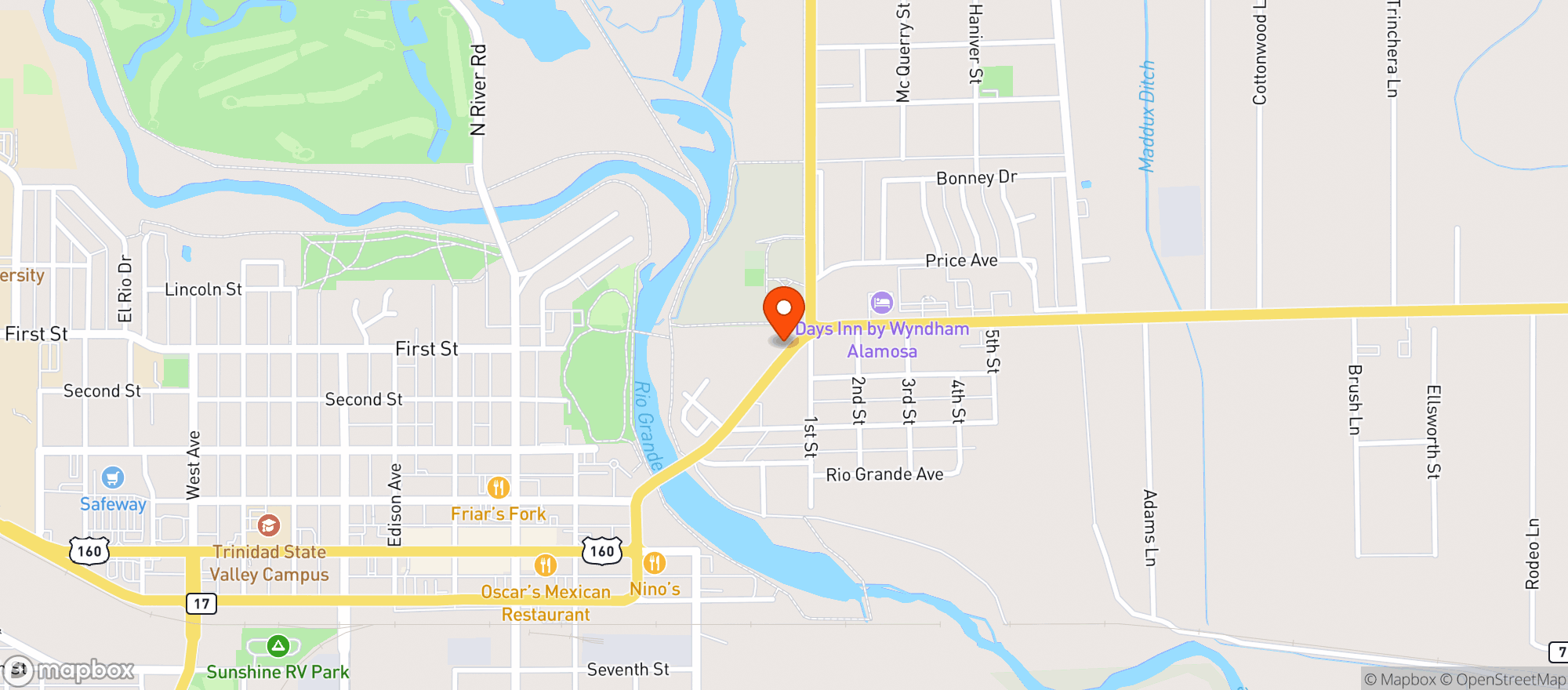 Map showing Discount Liquor - Alamosa