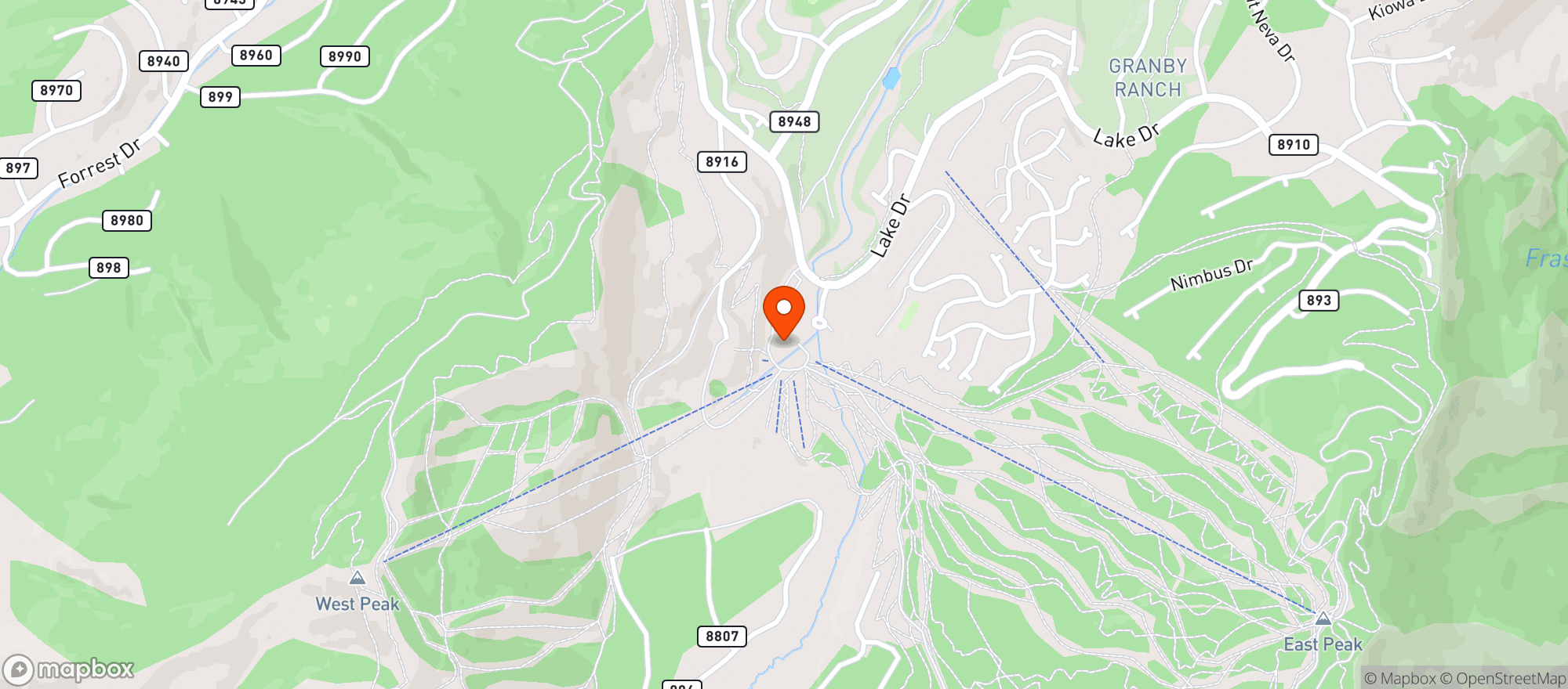 Map showing Granby Ranch Ski Resort