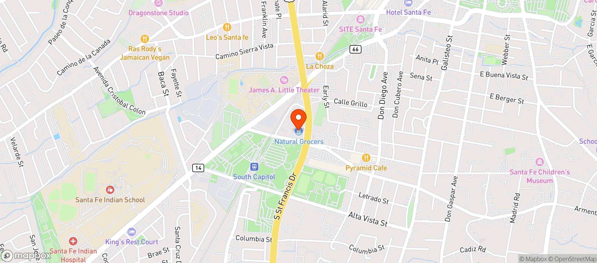 Map showing Natural Grocers by Vitamin Cottage - Natural Grocers by VC_Santa Fe (SF) - 00530018
