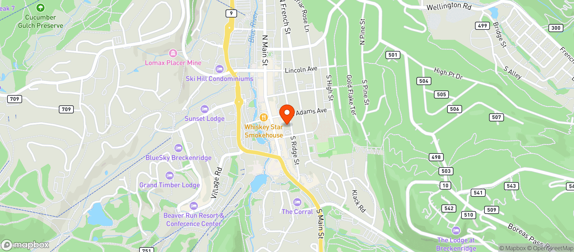 Map showing Breckenridge Market & Liquor
