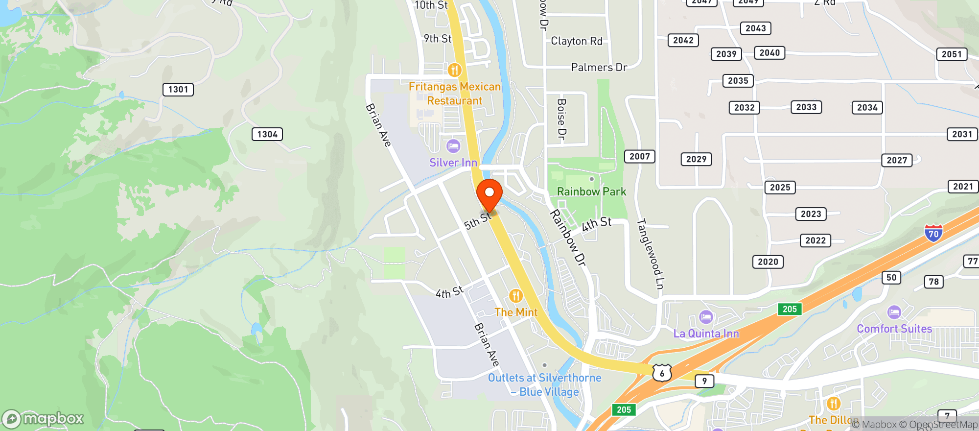 Map showing Plain Jane's-Silverthorne