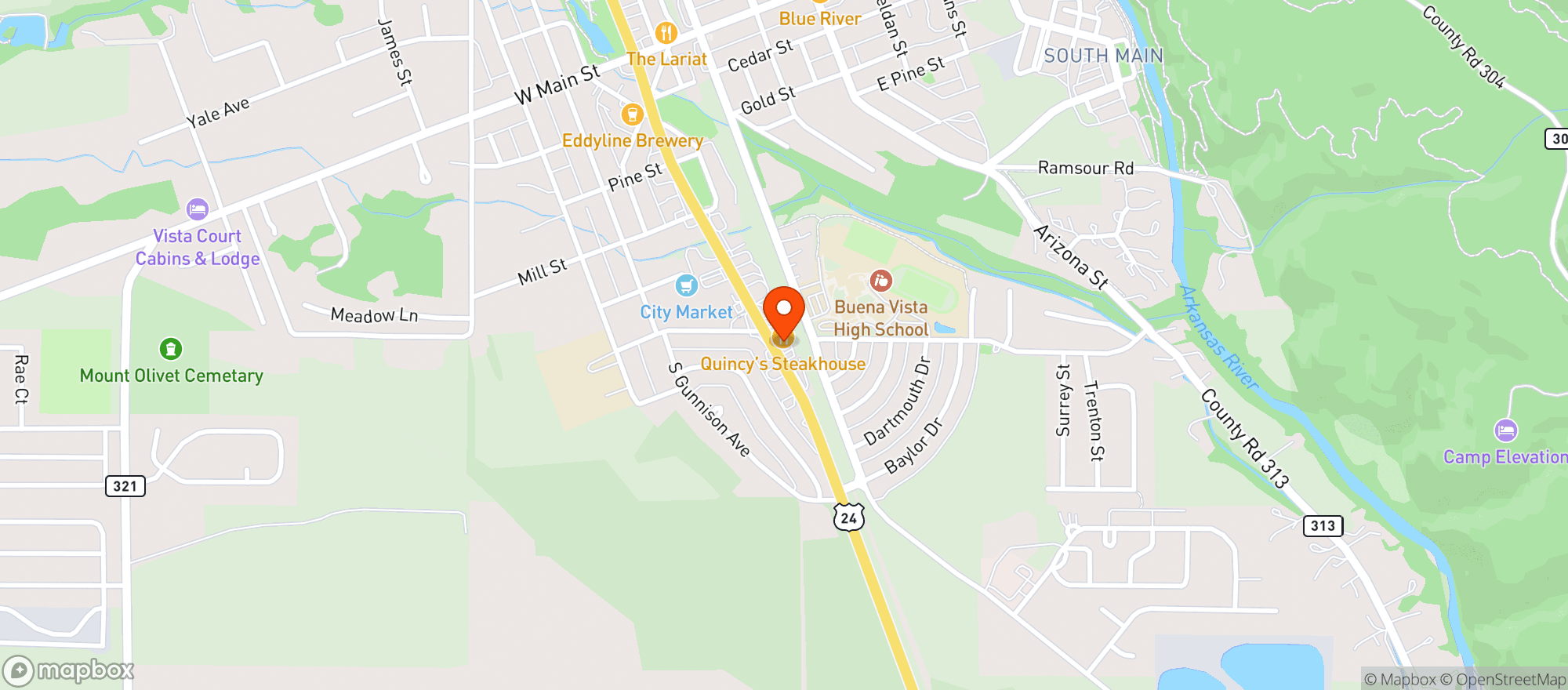 Map showing Quincy's - Buena Vista