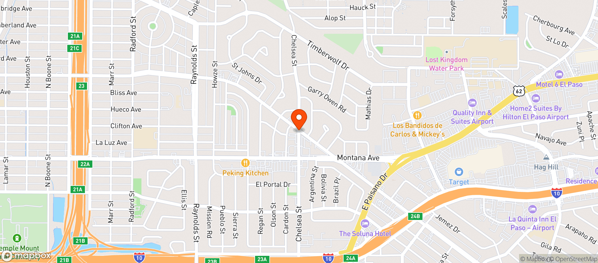 Map showing Casa Pizza & Restaurant
