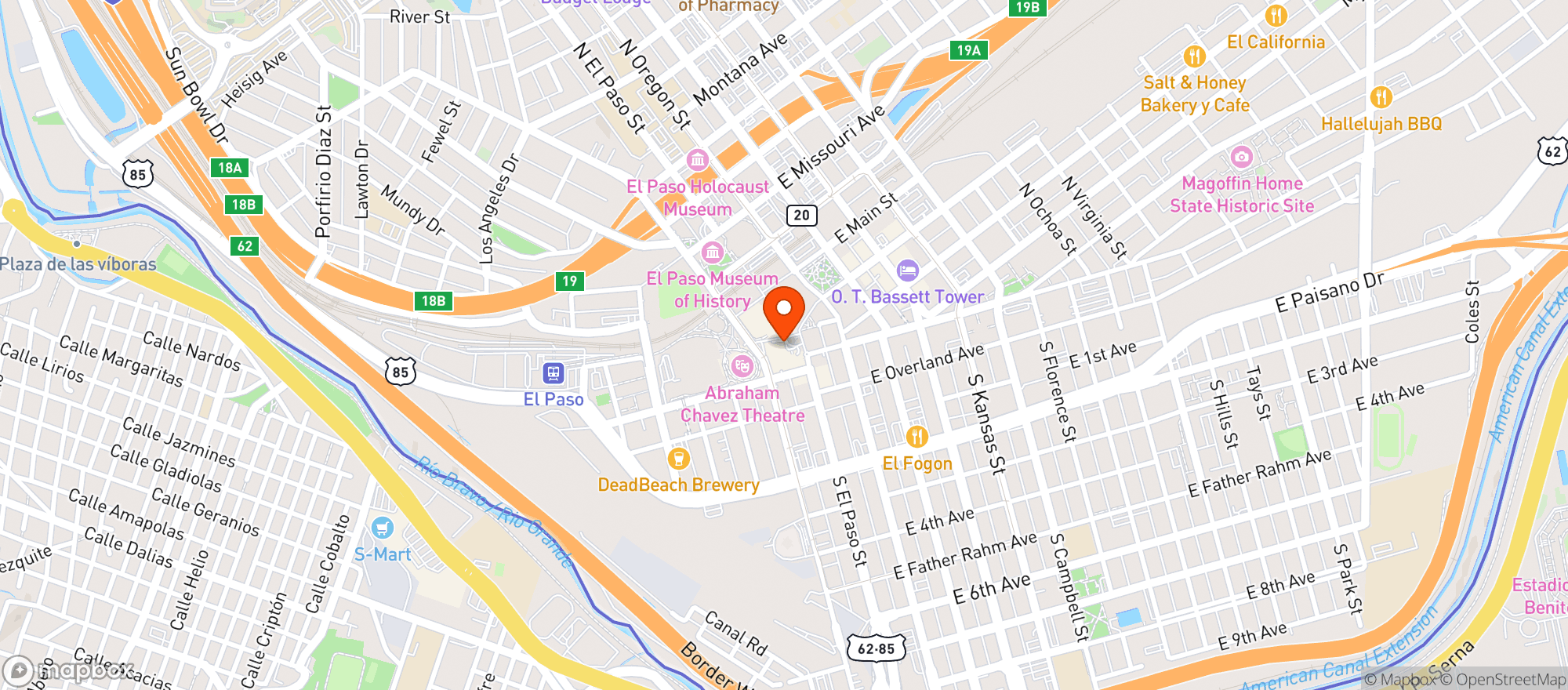 Map showing Hotel Paso Del Norte