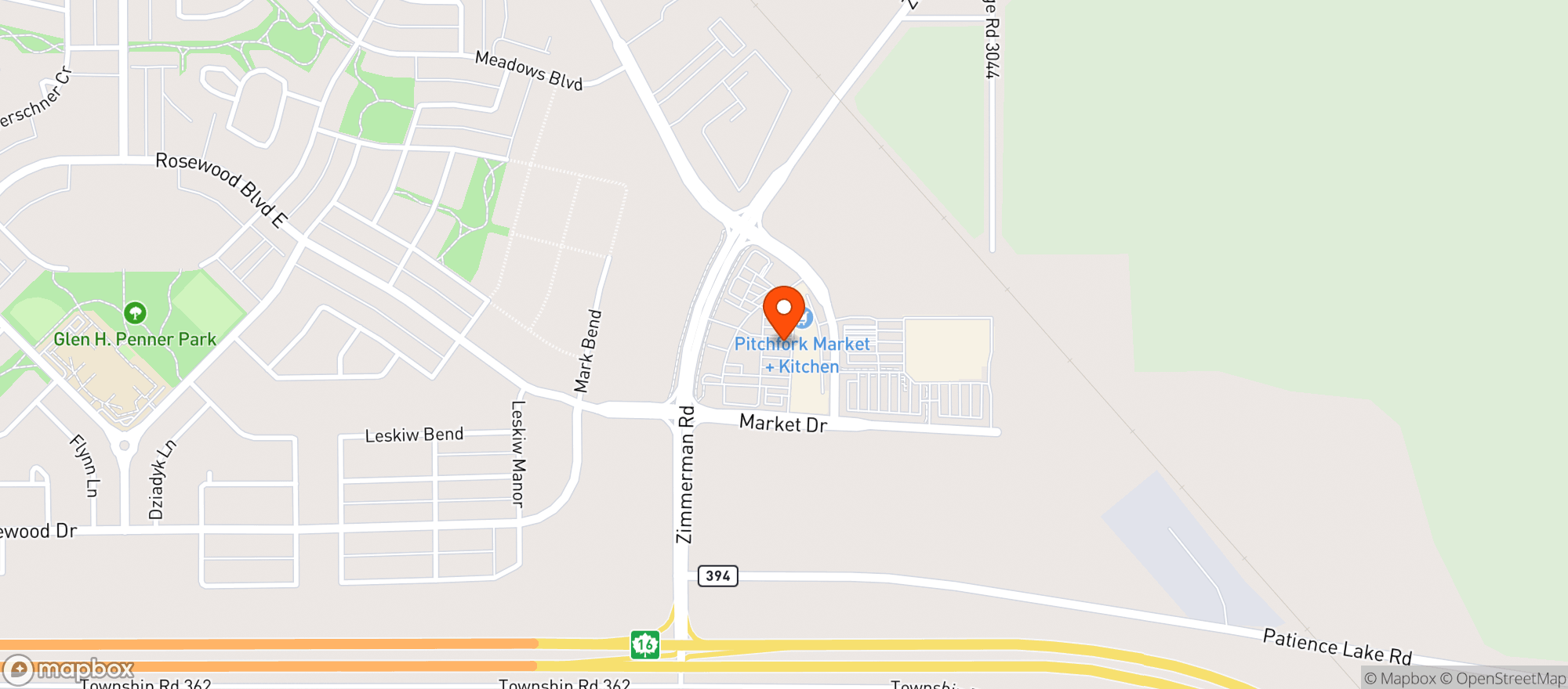 Map showing Pitchfork Market + Kitchen