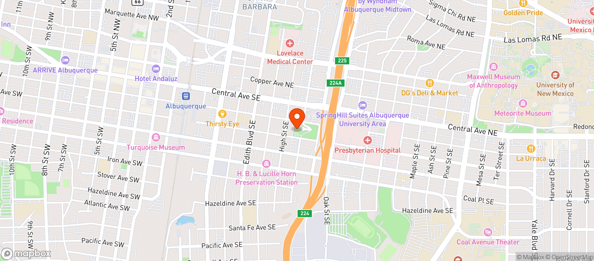 Map showing Albuquerque Press Club