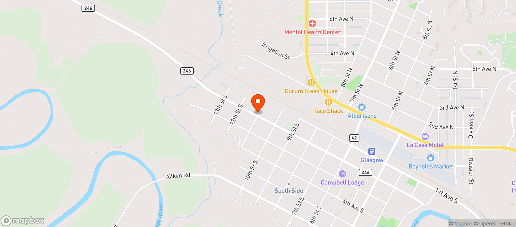 Map showing Rogue Acres - Glasgow - Avenue South