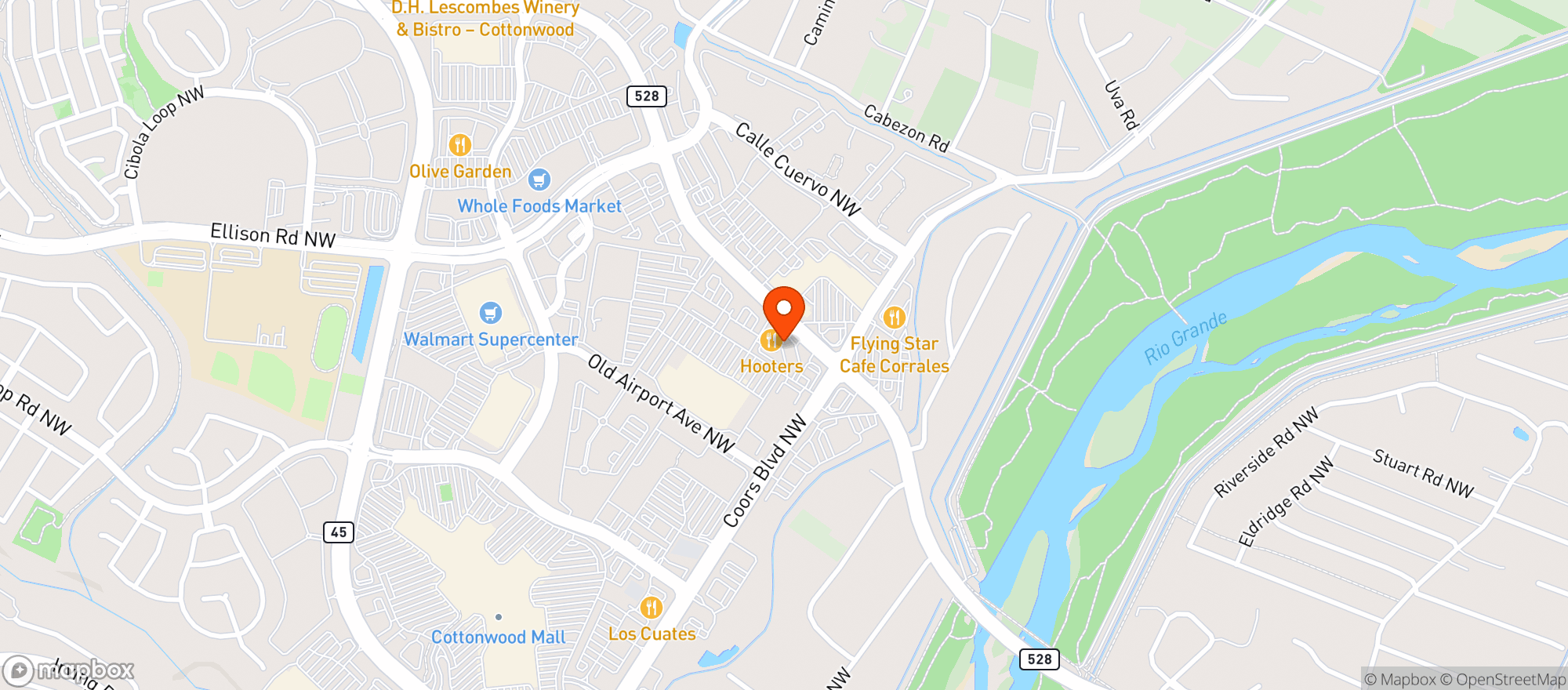 Map showing Hooters