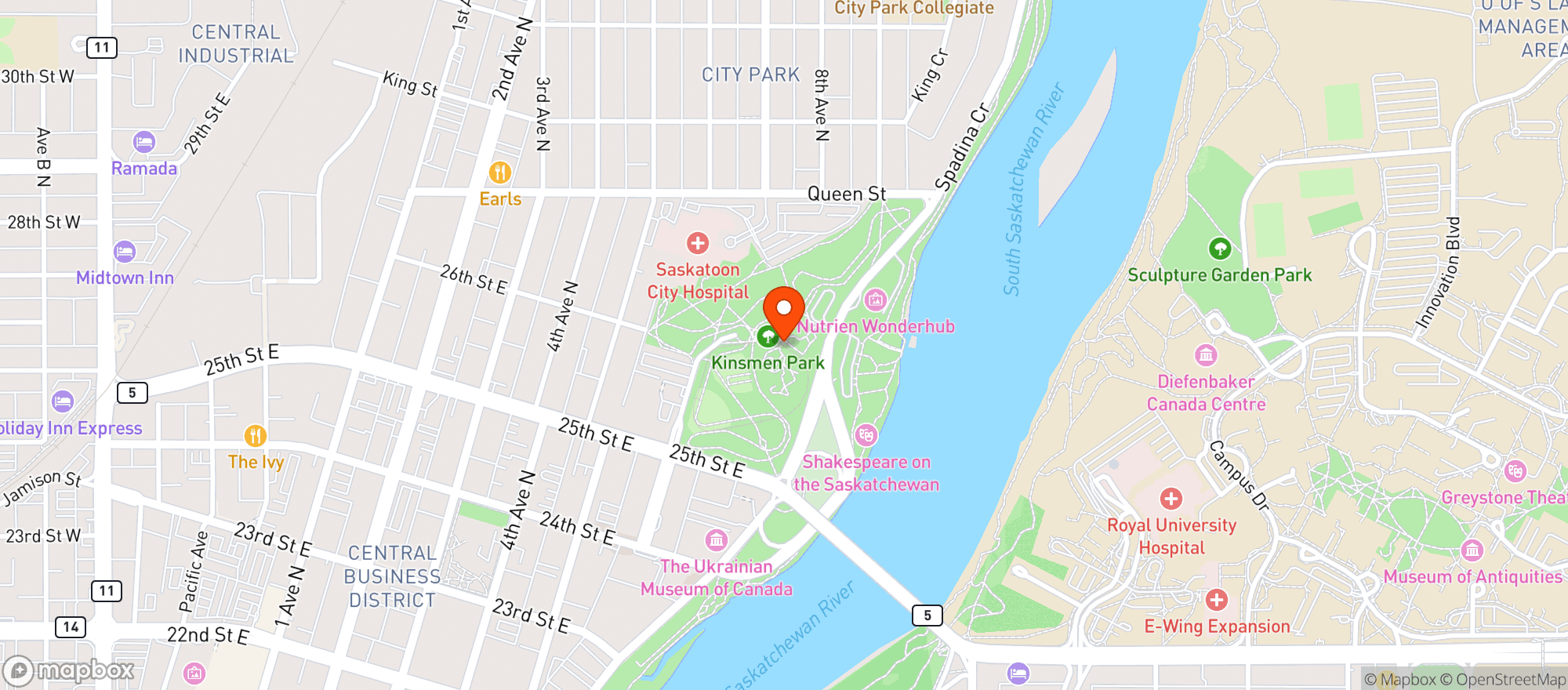 Map showing Kinsmen Park