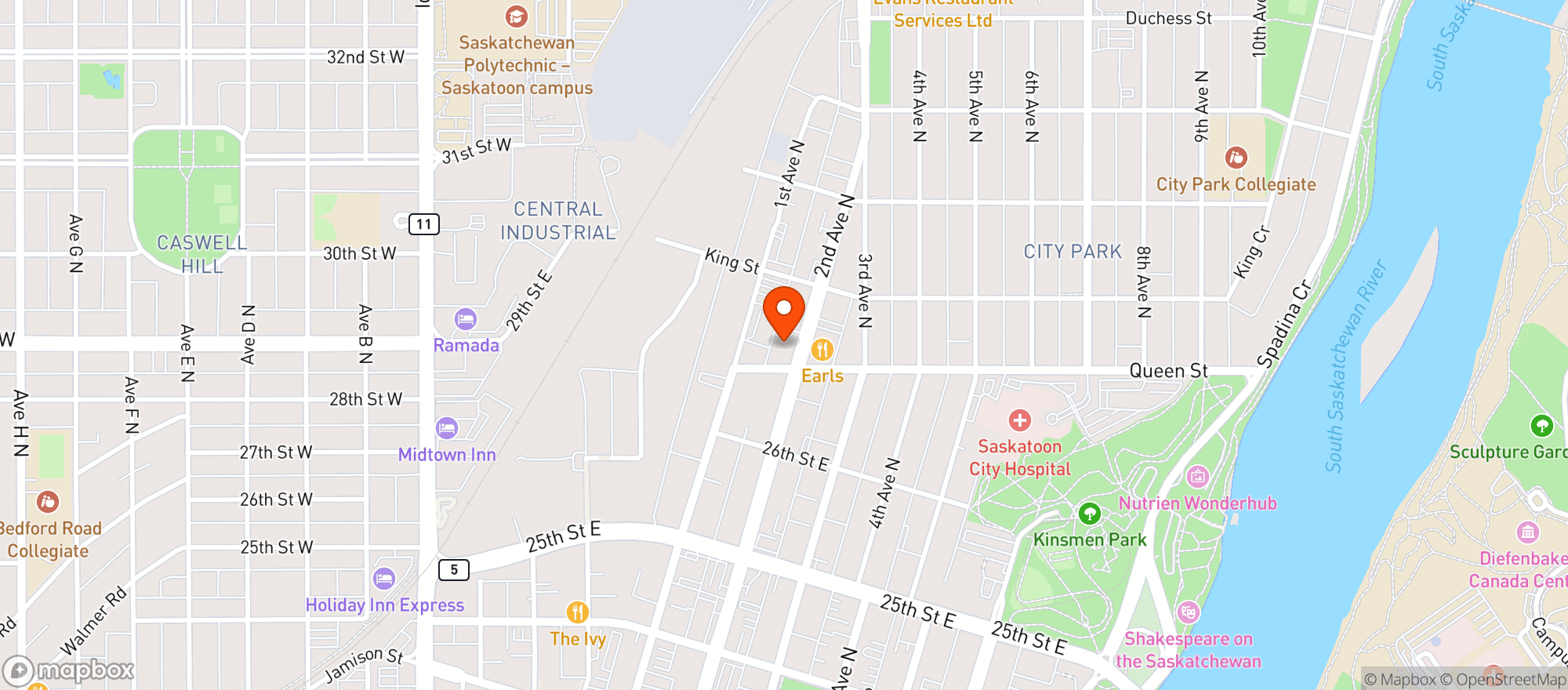 Map showing Earls Saskatoon
