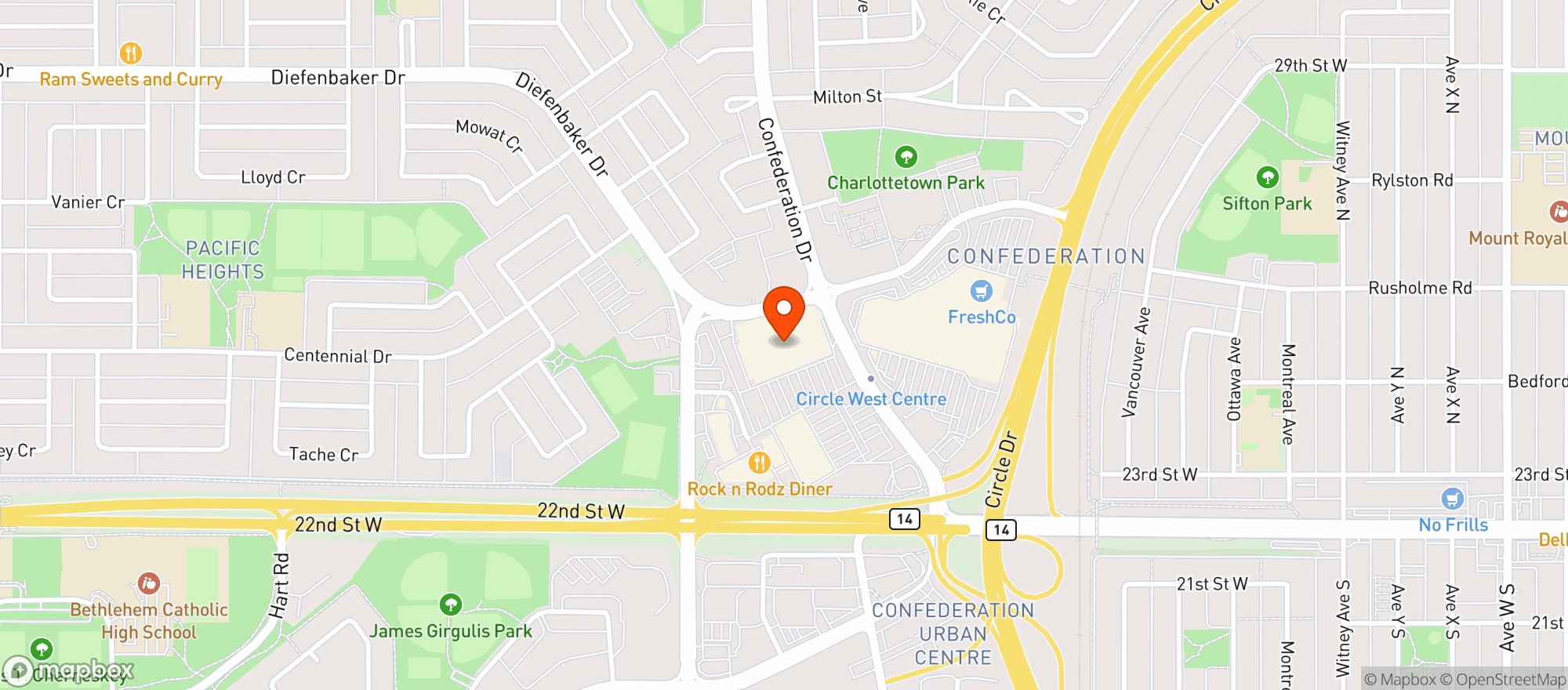 Map showing Real Canadian Superstore