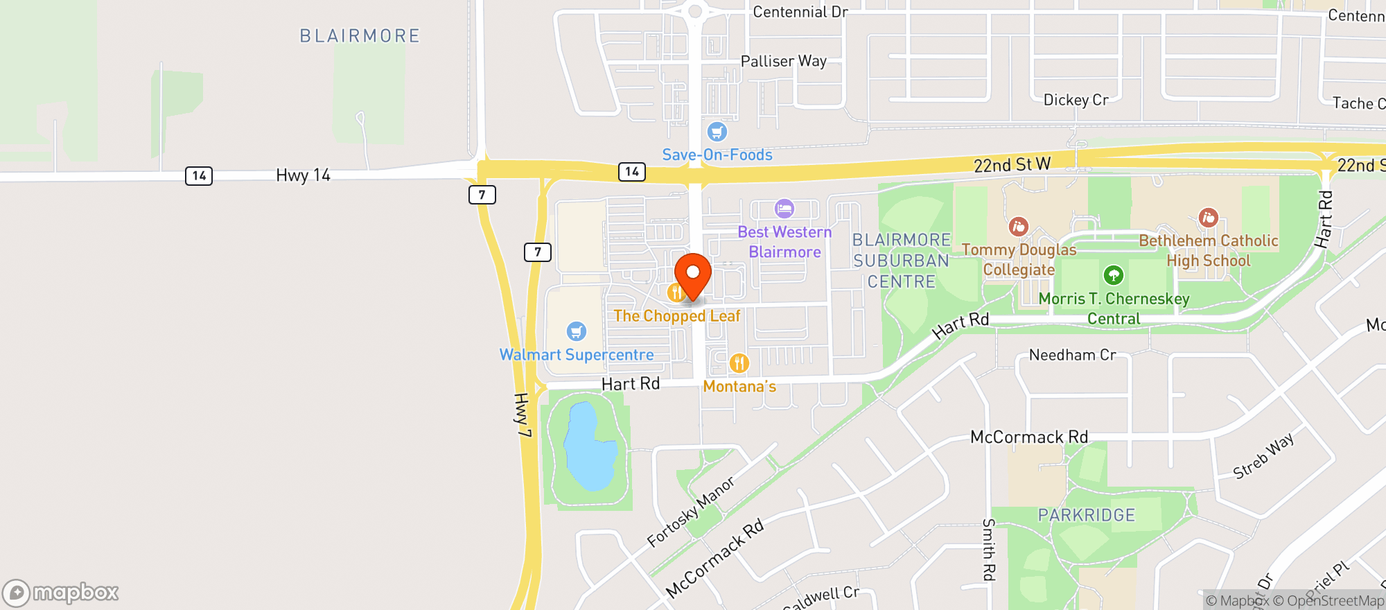 Map showing Walmart Saskatoon West
