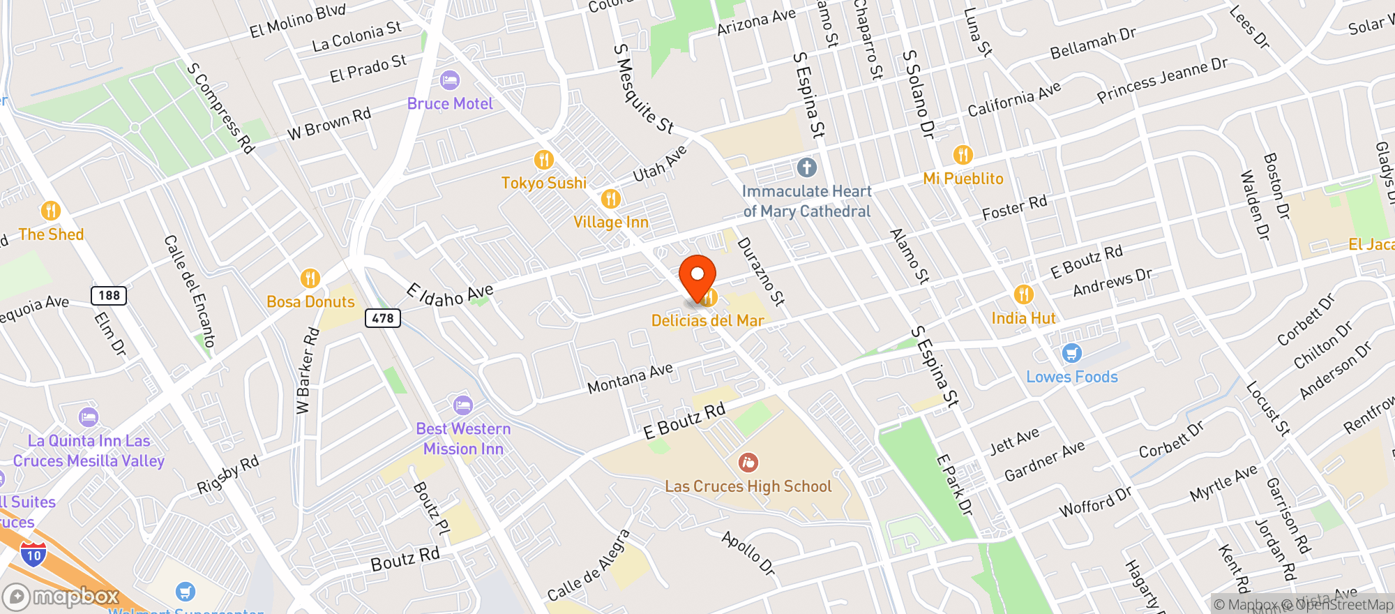 Map showing Delicias Cafe