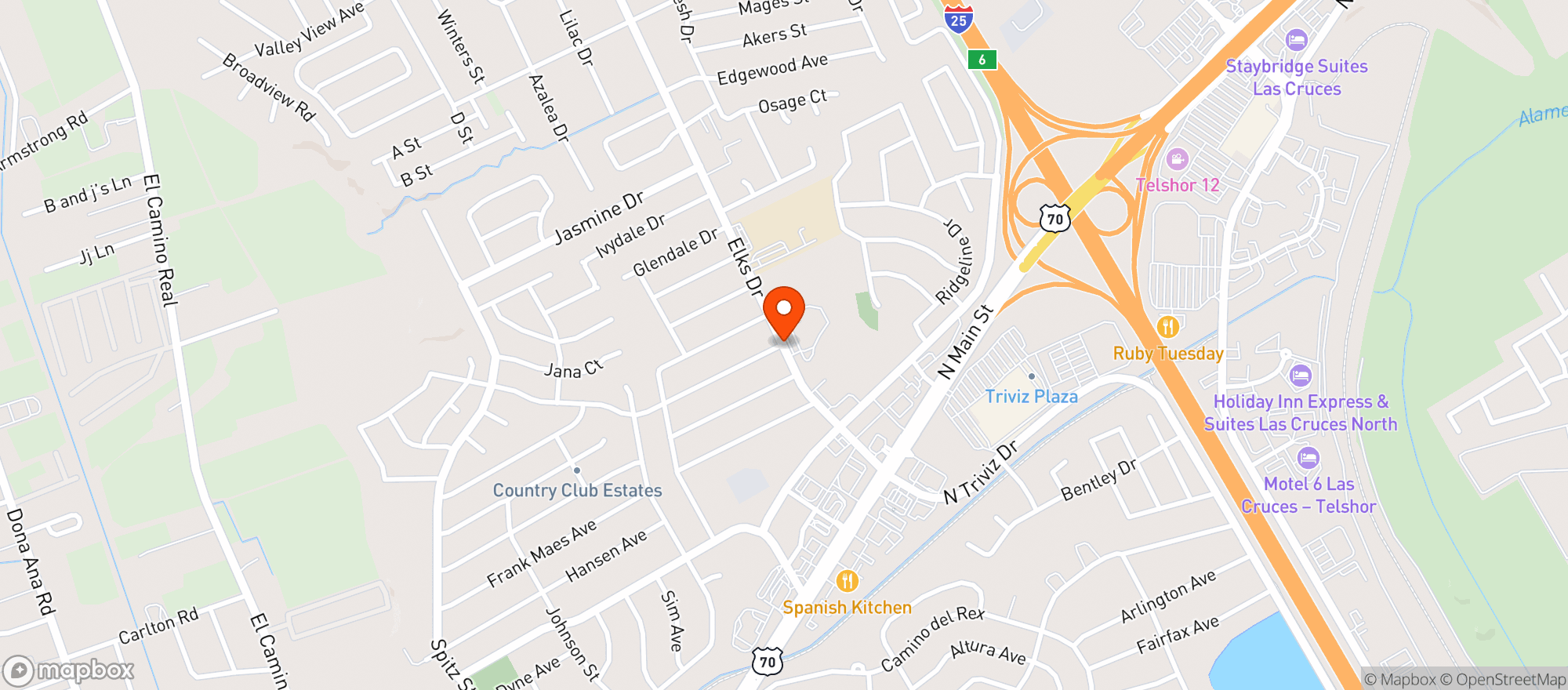 Map showing Elks Lodge