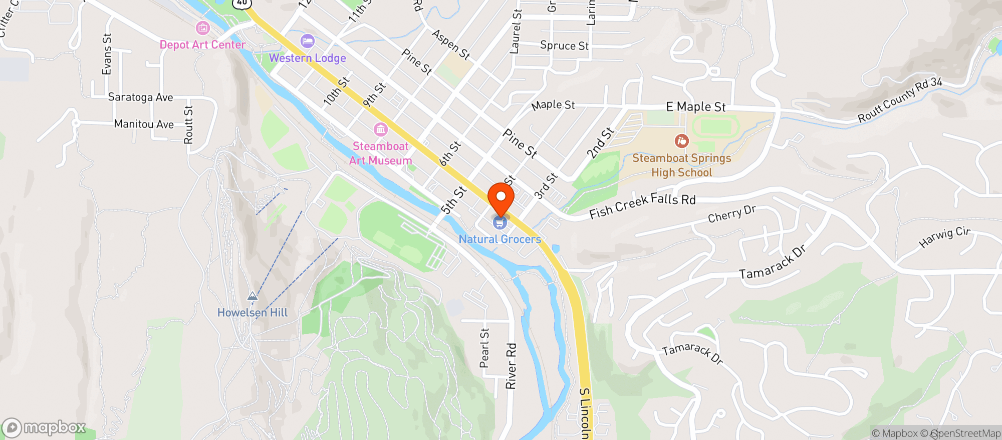 Map showing Natural Grocers - Steamboat