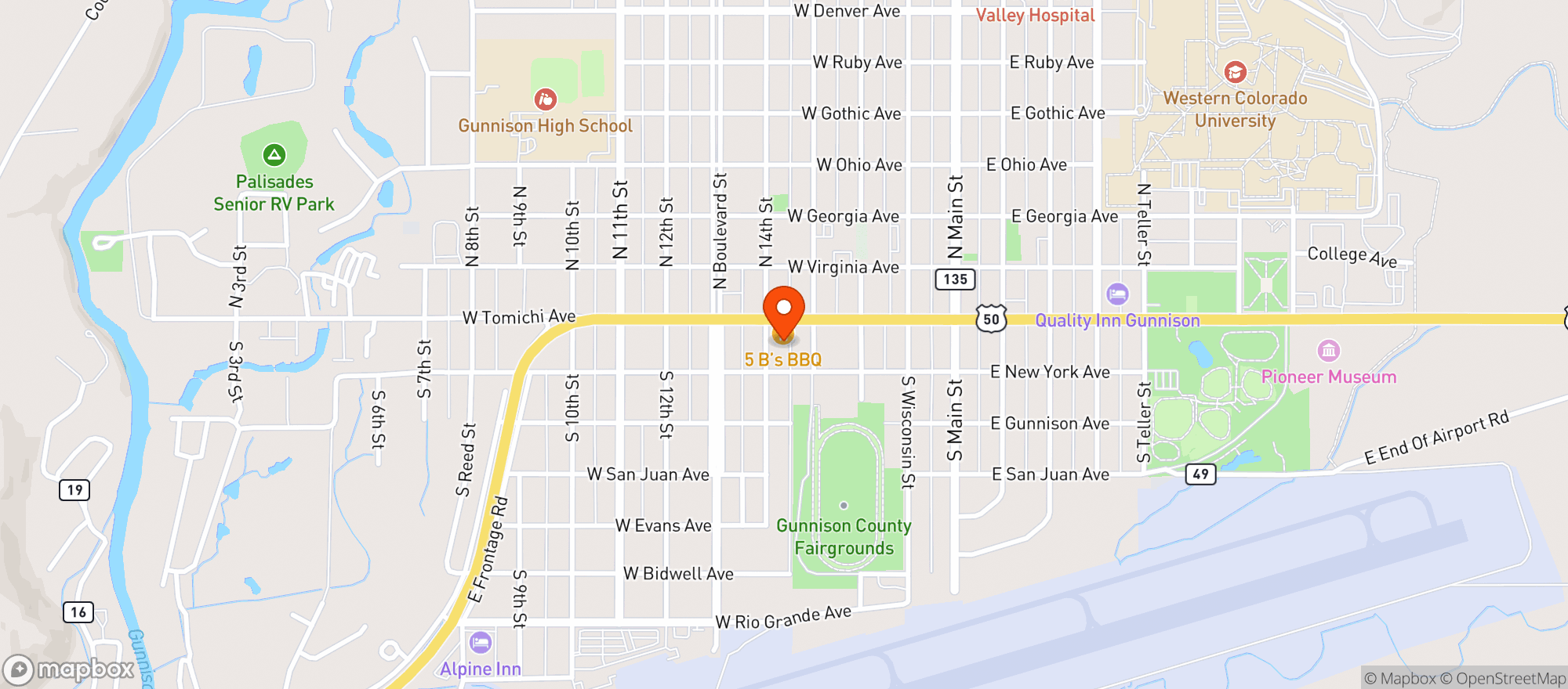 Map showing 5B's BBQ