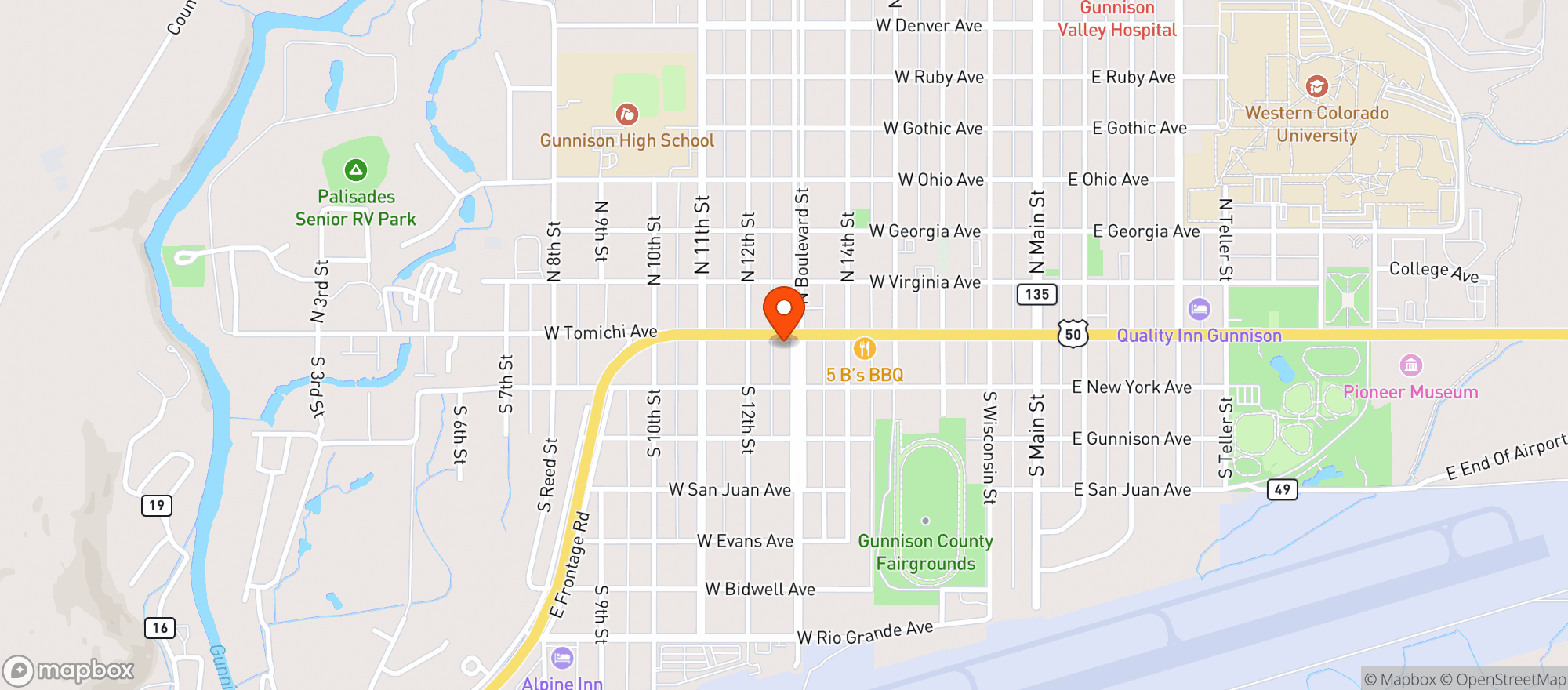 Map showing Gunnison Liquors