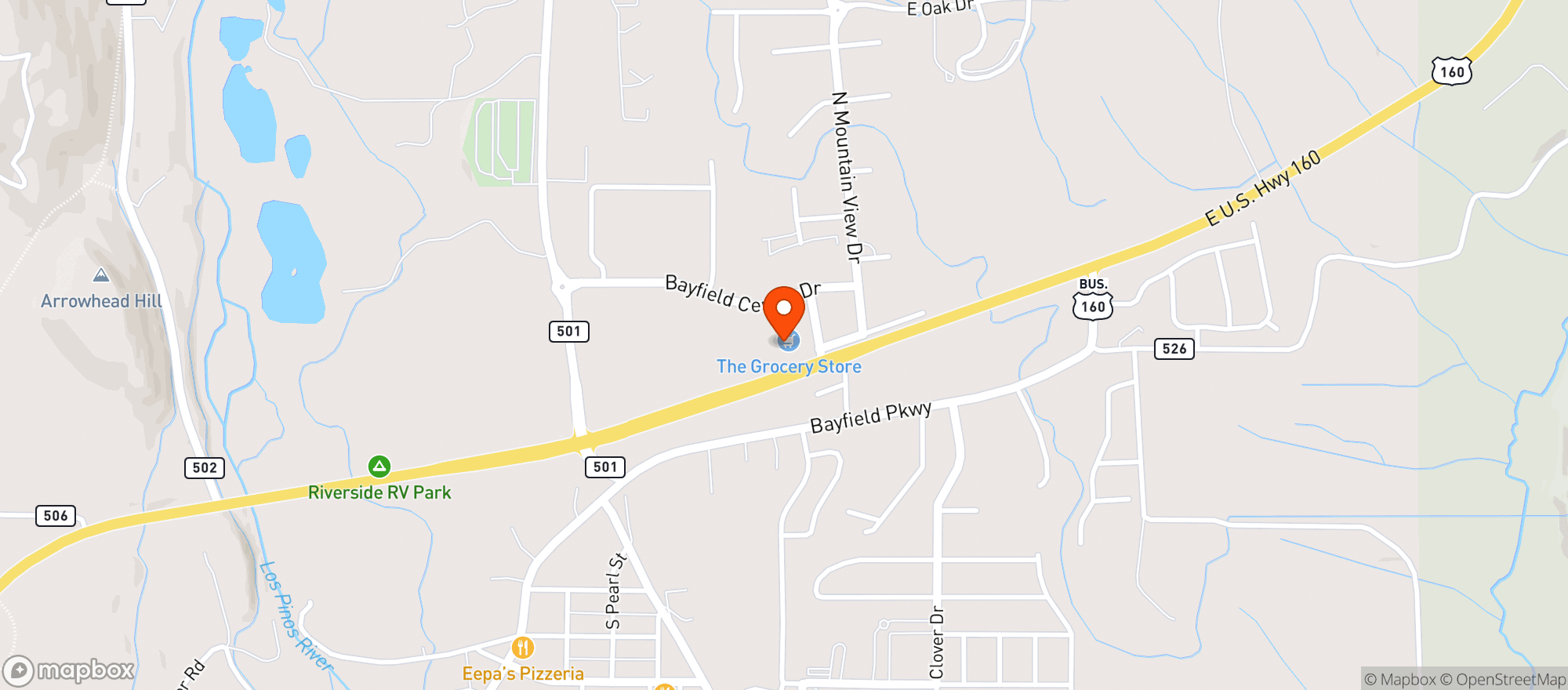 Map showing Grocery Store At Bayfield