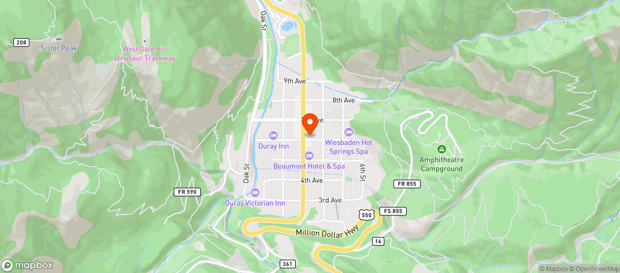 Map showing Ouray Liquors