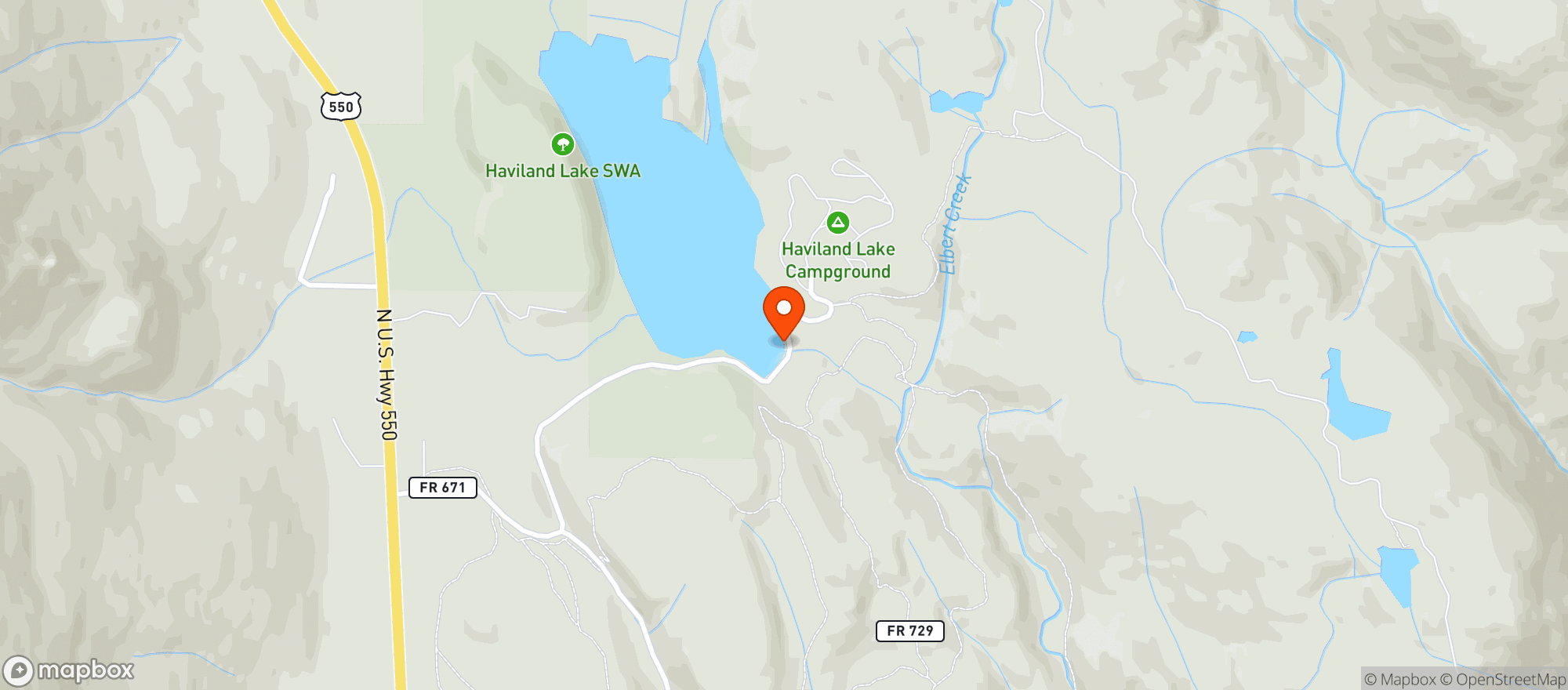 Map showing Haviland Lake Campground