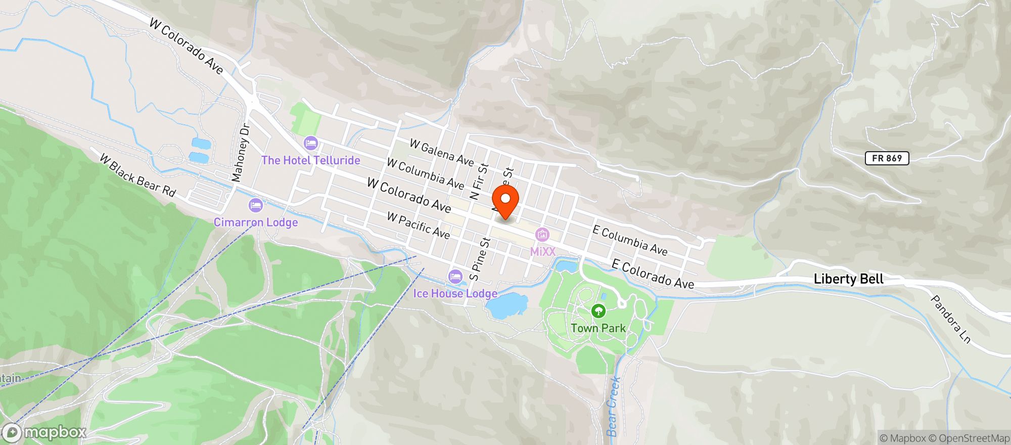Map showing Telluride Liquors