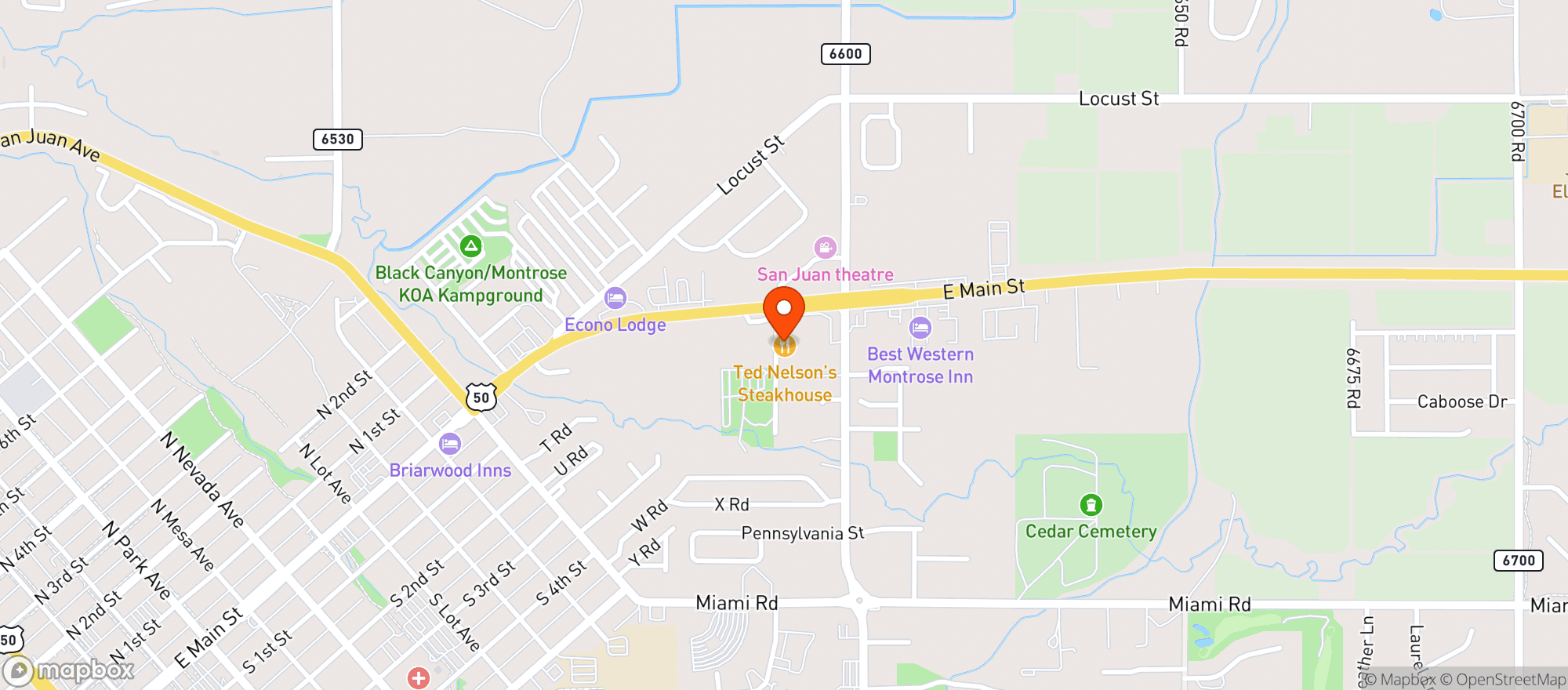 Map showing Ted Nelson's Steakhouse