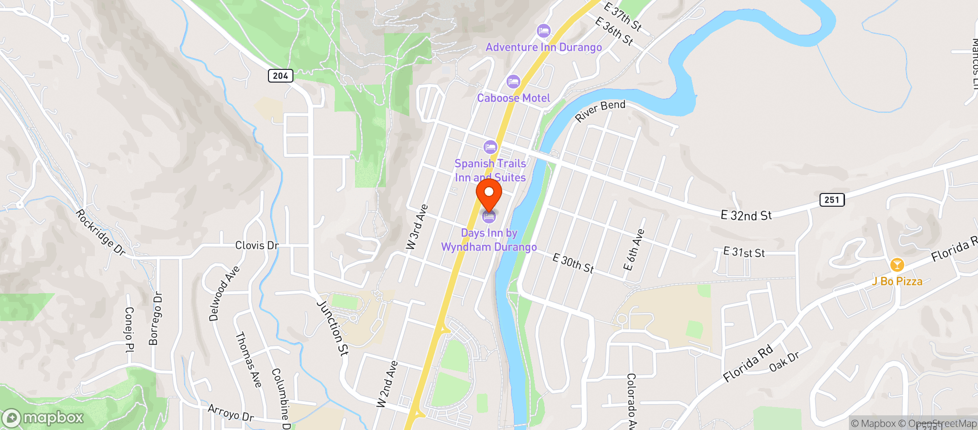 Map showing Boundary Hotel by Terra Vi, Durango