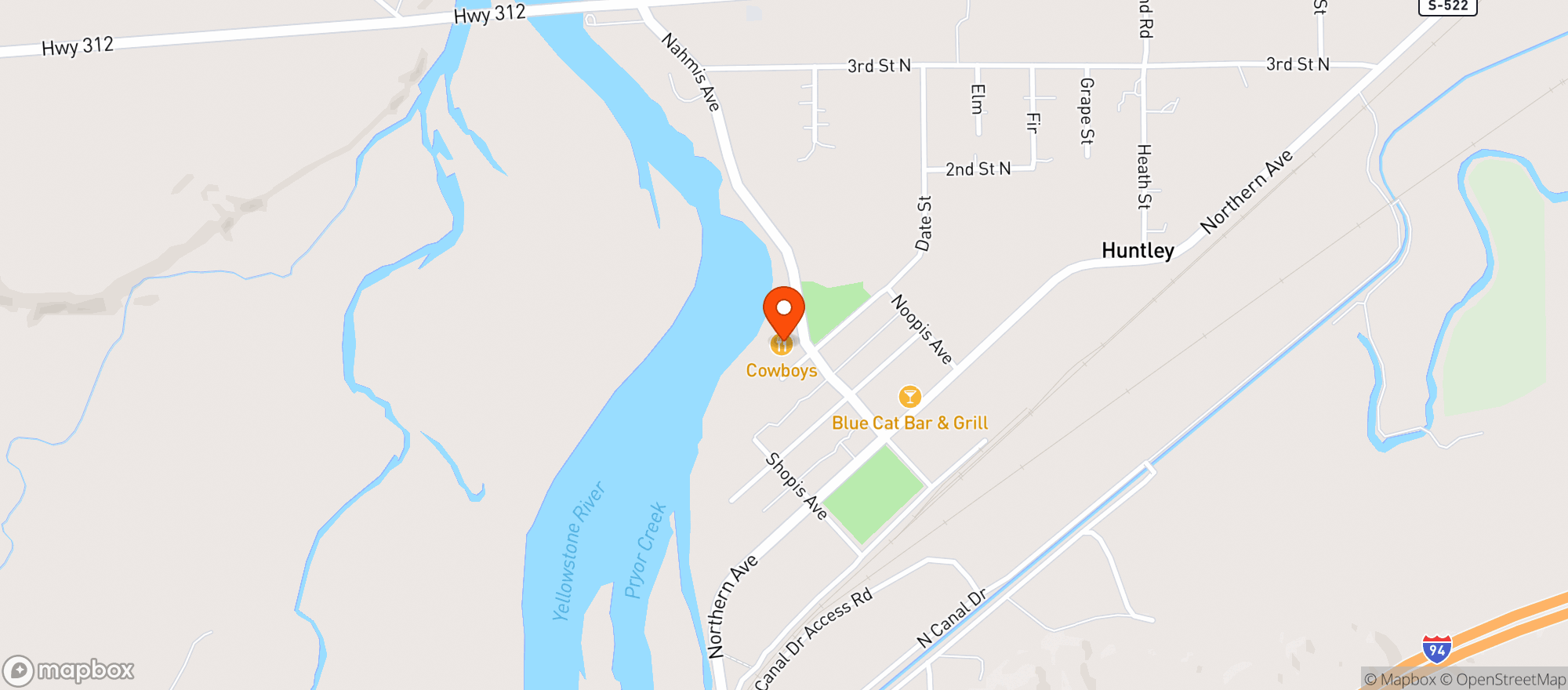 Map showing Cowboys Restaurant