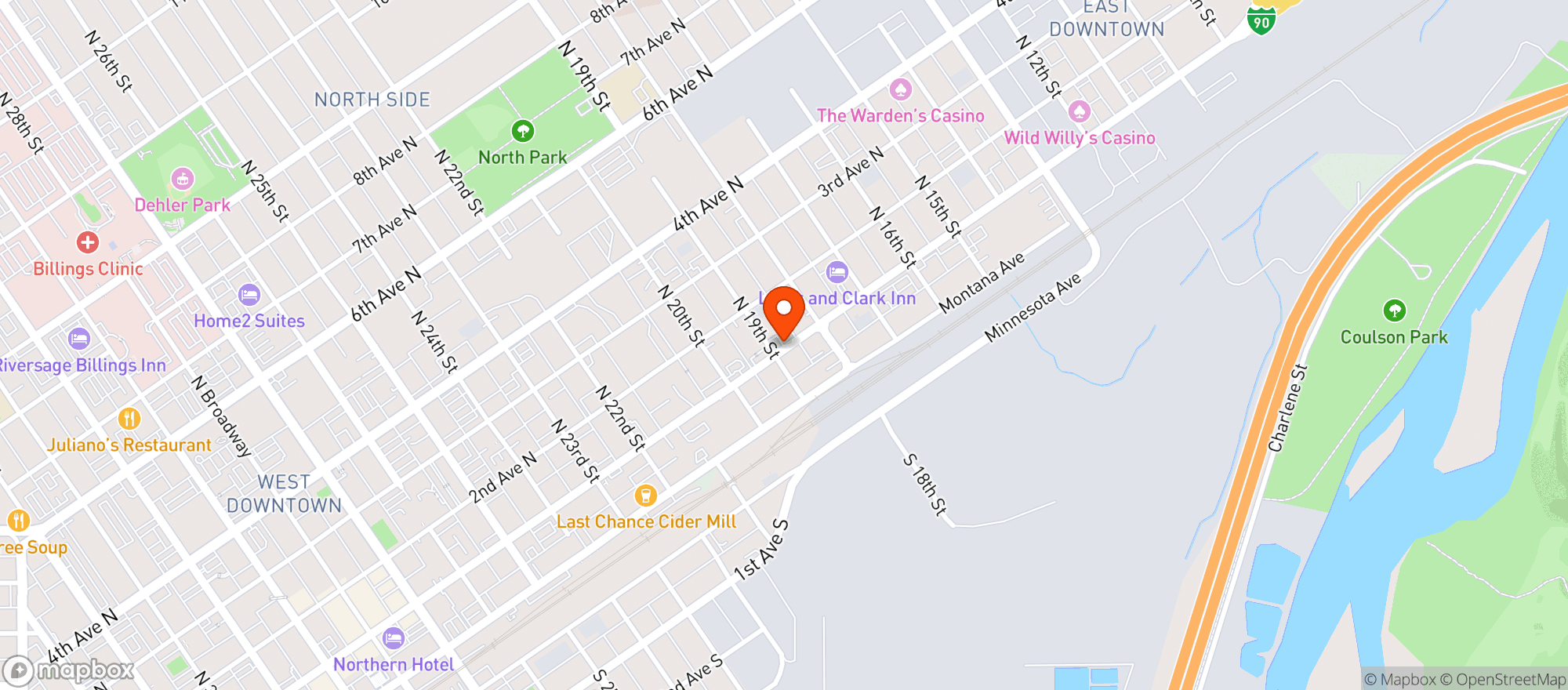 Map showing Andys Bar