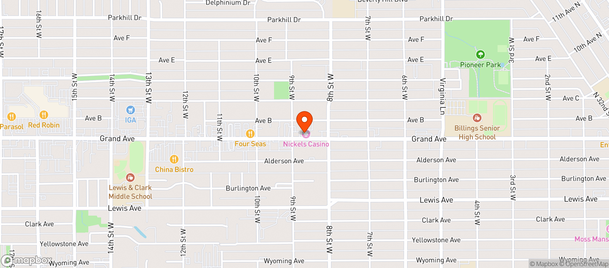 Map showing Nickels Casino & Grand Liquor