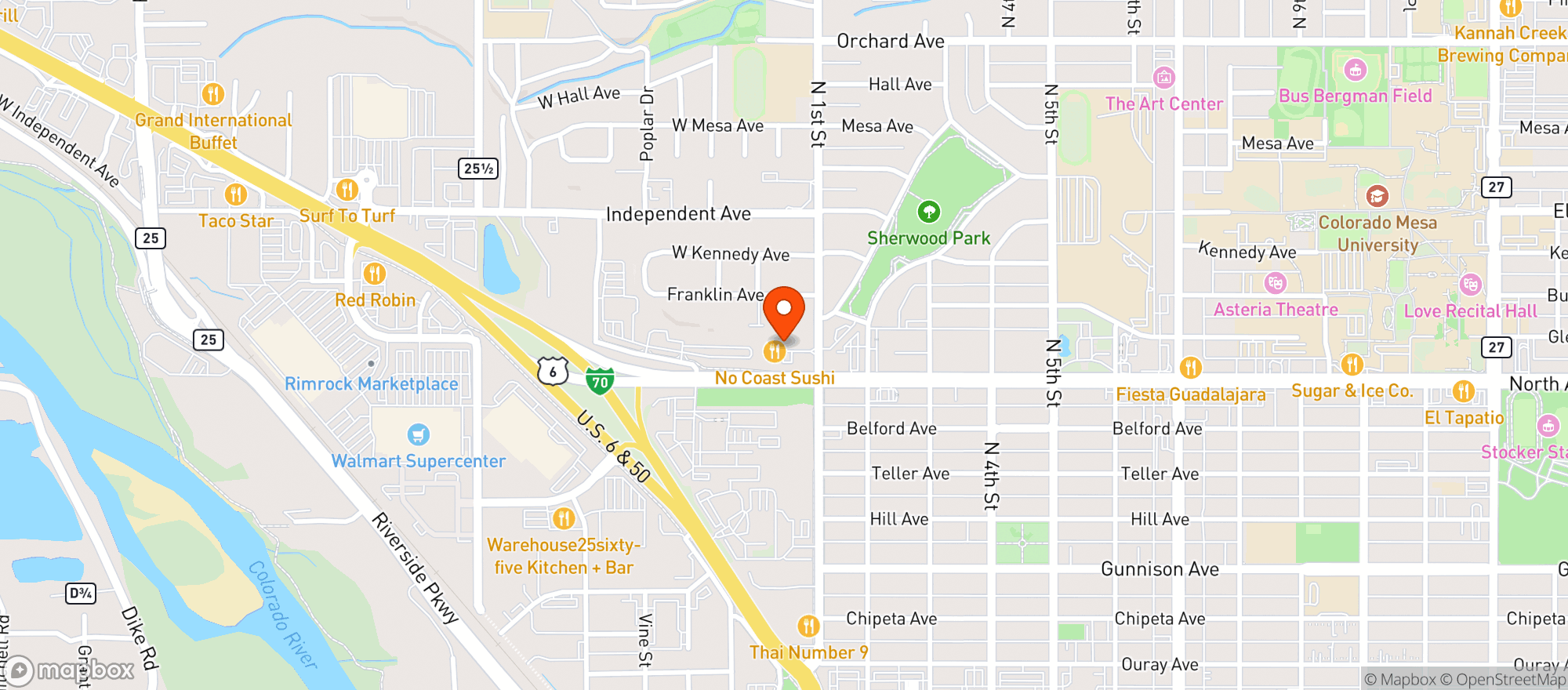 Map showing No Coast Sushi