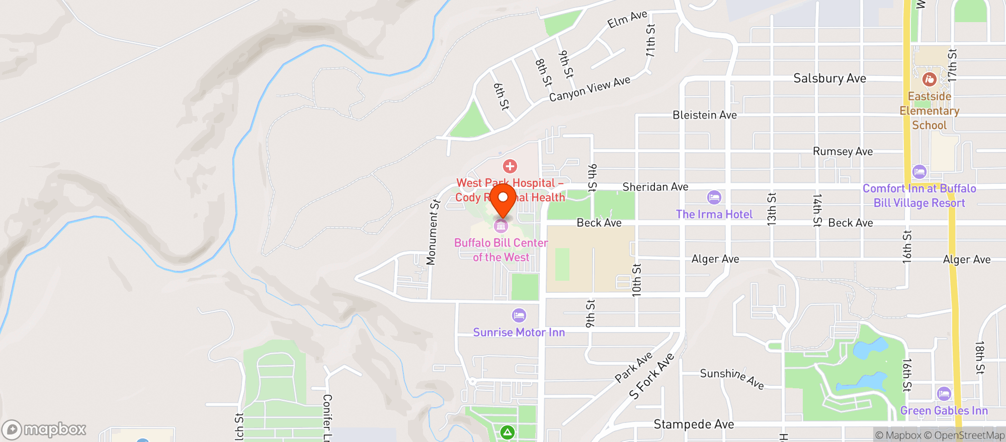 Map showing Buffalo Bill Center O T West