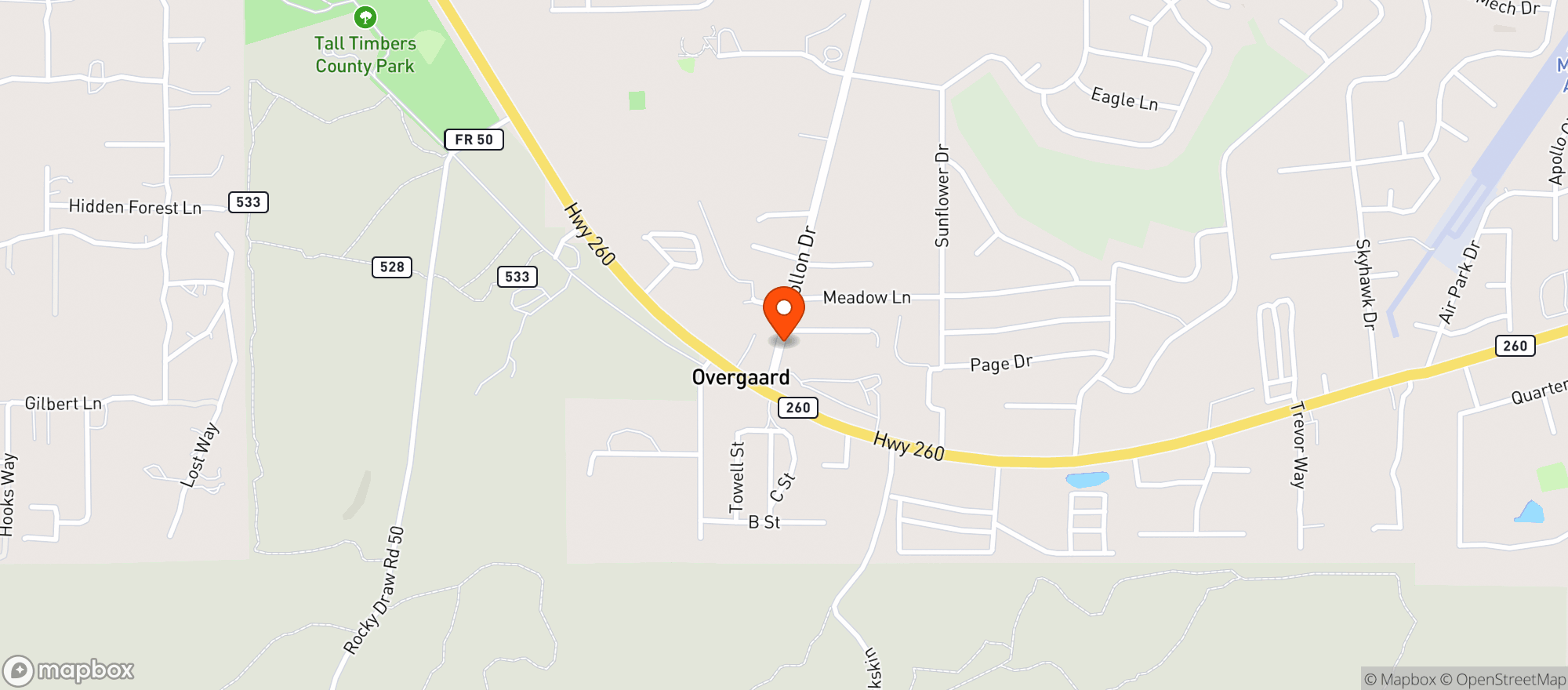 Map showing OVERGAARD FOOD CENTER
