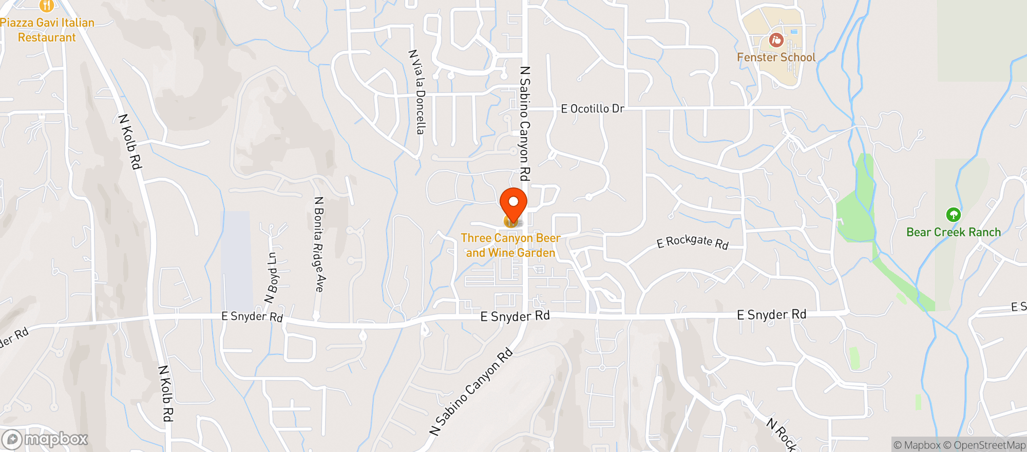 Map showing Three Canyon Beer & Wine Garden