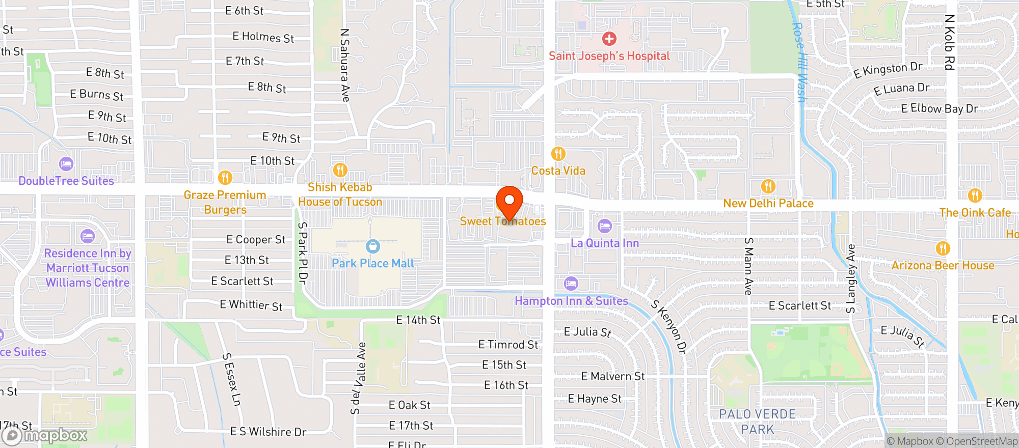 Map showing Broadway-Tucson