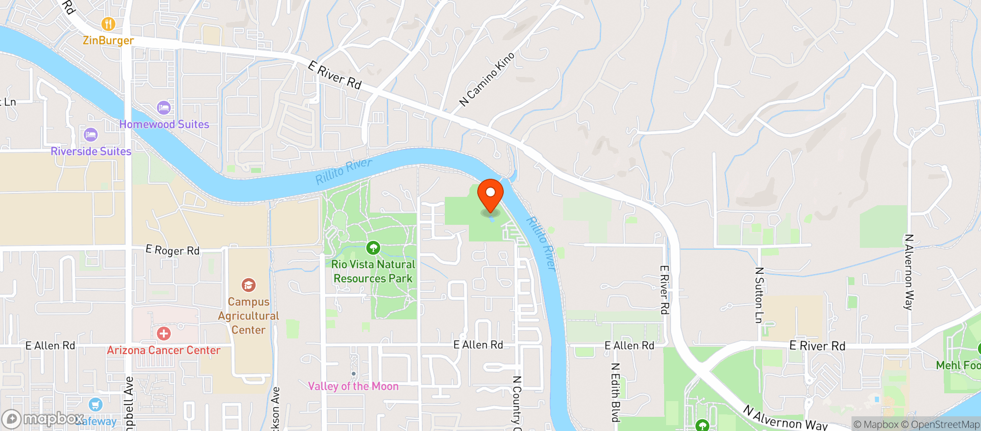Map showing Tucson Racquet & Swim Club
