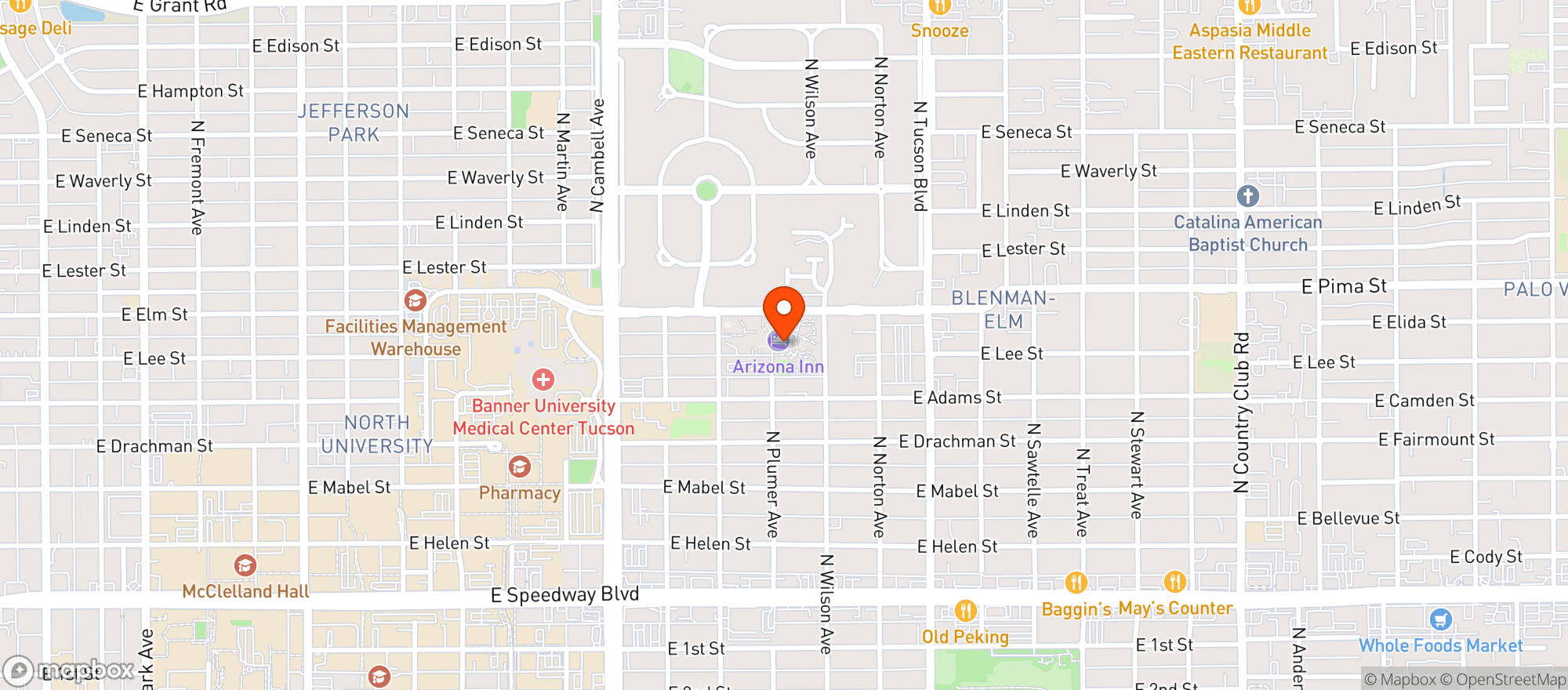 Map showing Arizona Inn