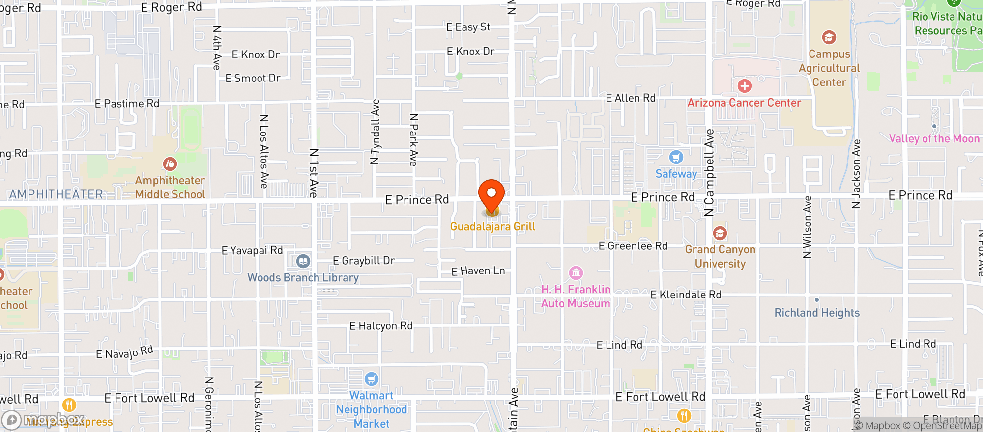 Map showing Guadalajara Grill