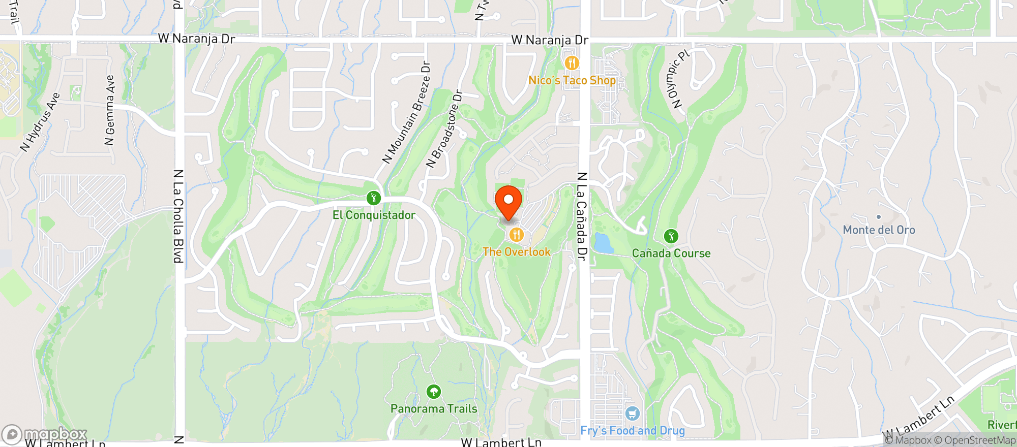 Map showing Oro Valley Community & Rec Center