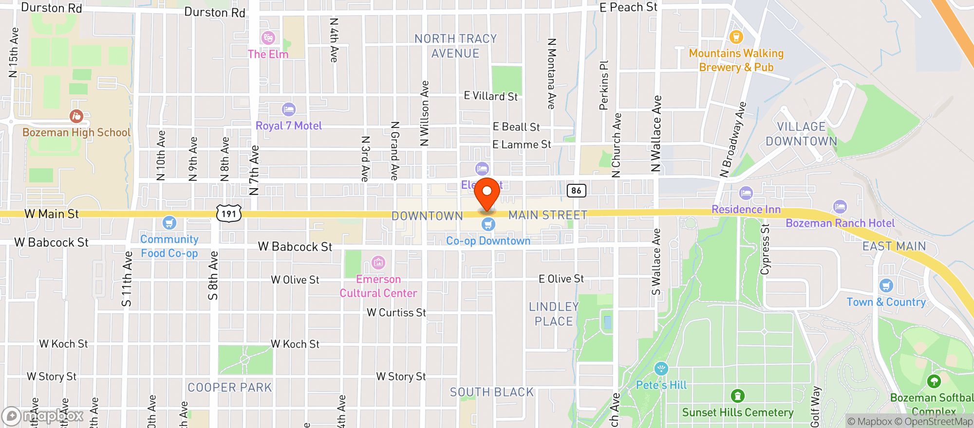 Map showing Community Food Co-op - Bozeman