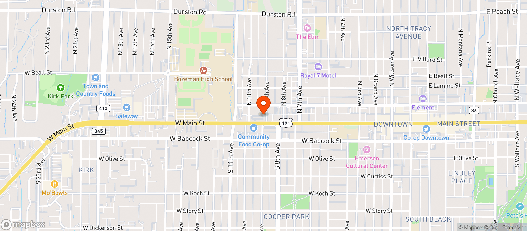Map showing Community Food Co-op - Bozeman (West Main) - 00540012