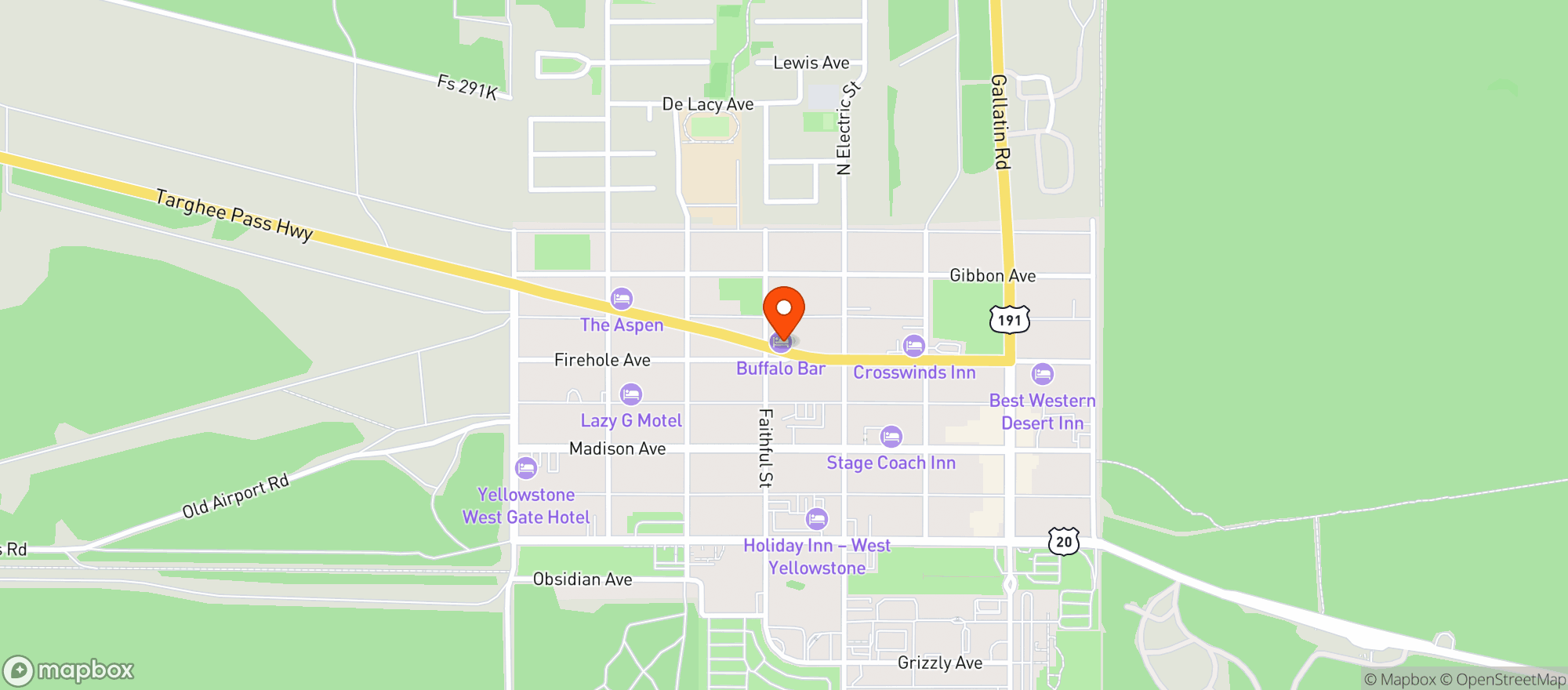 Map showing The Buffalo Bar