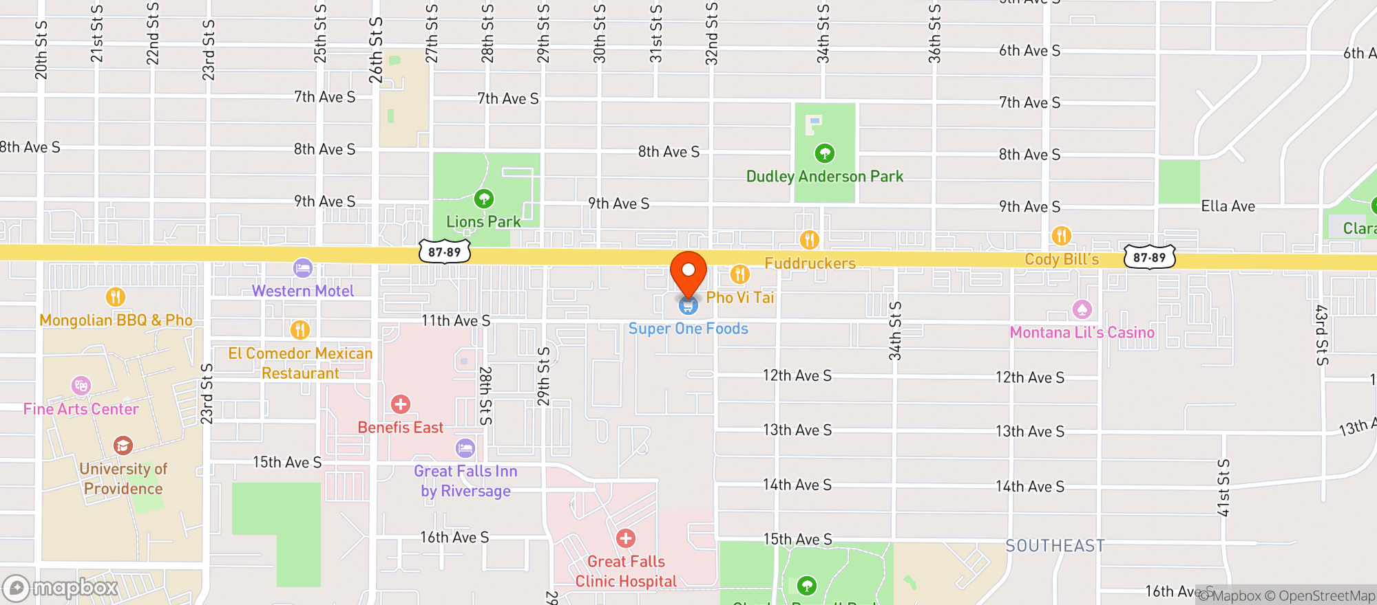 Map showing Super 1 - Great Falls