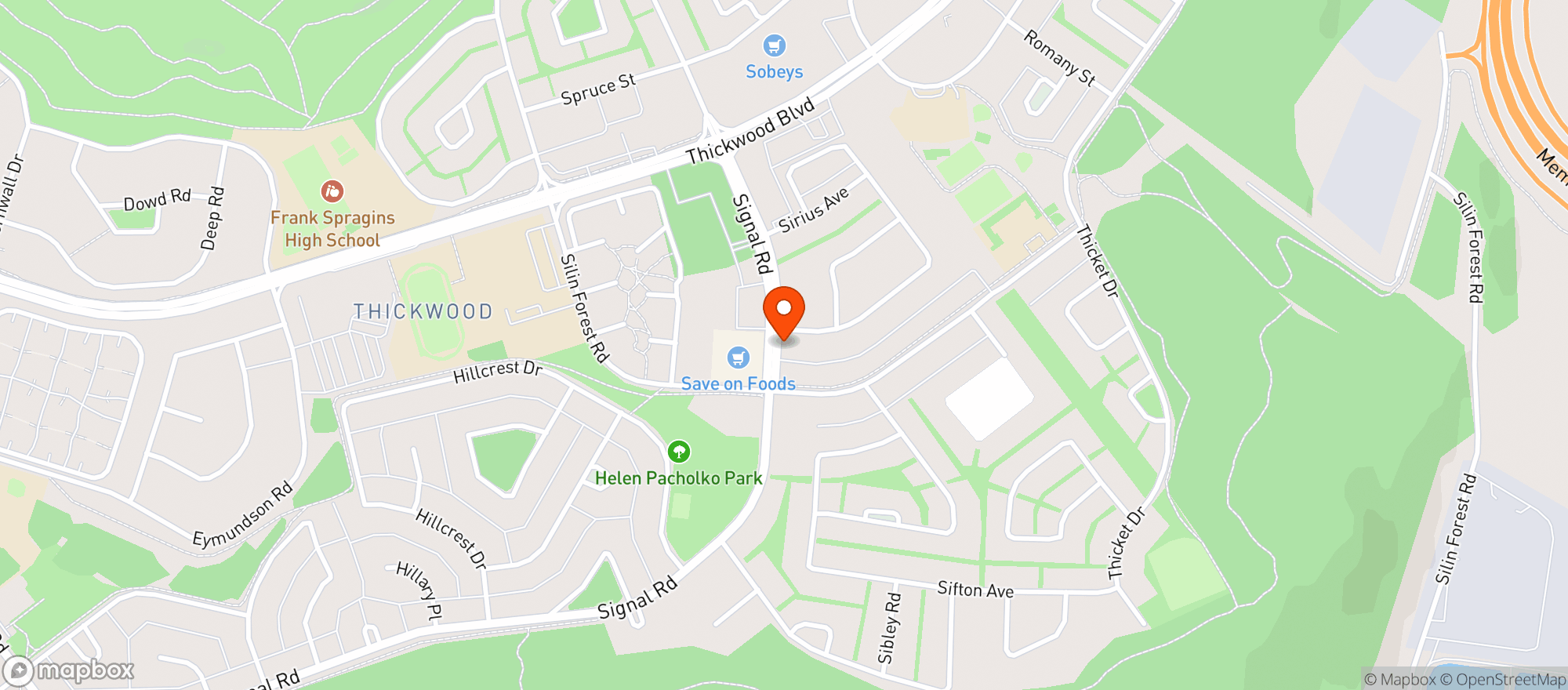 Map showing Sobeys Liquor (thickwood)