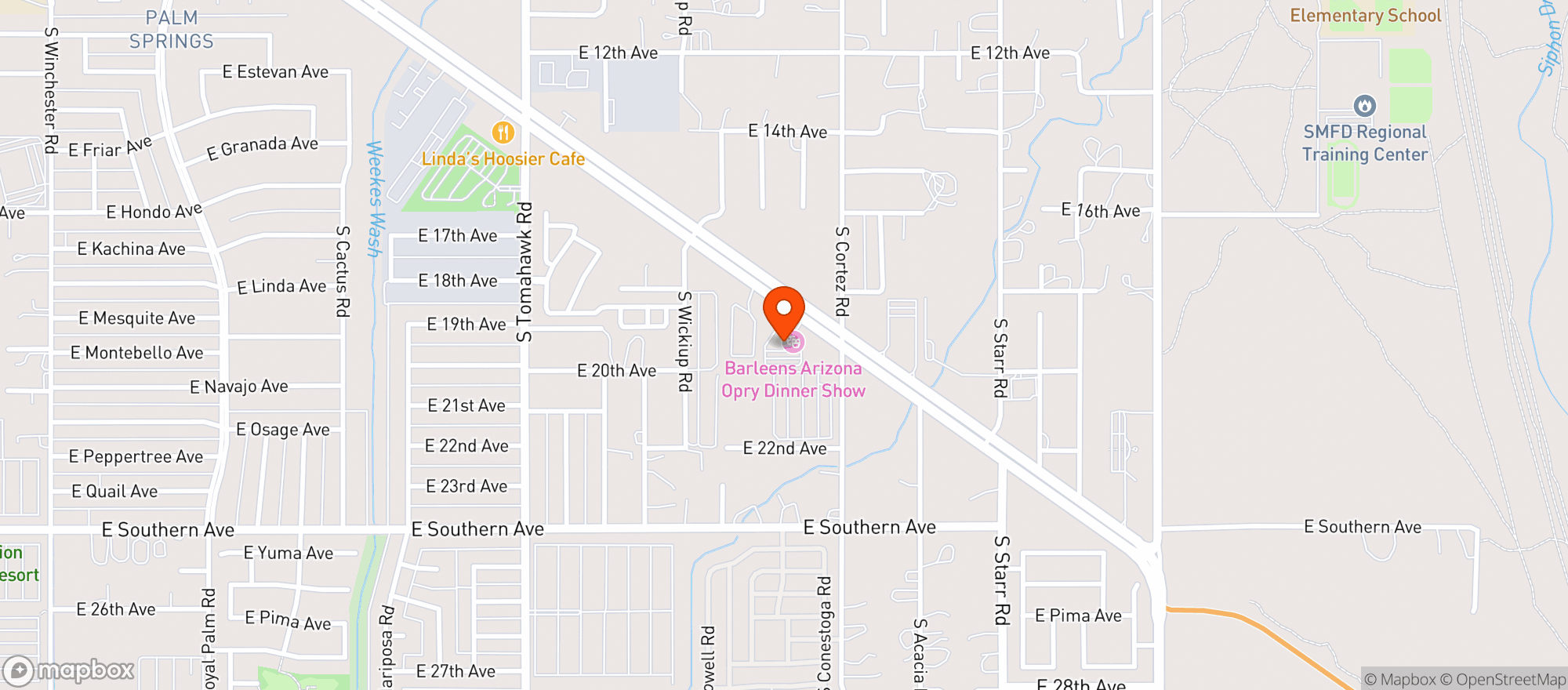 Map showing Barleens Az Opry Dinner