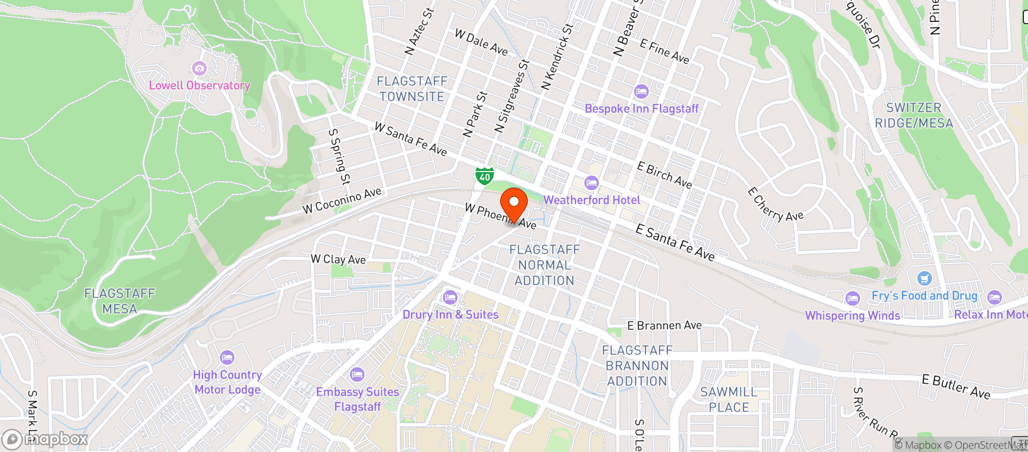 Map showing Mother Road Brewing Company