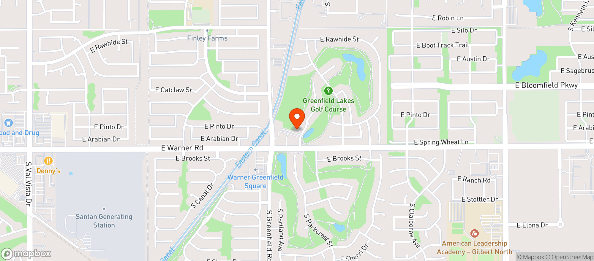 Map showing Greenfield Lakes Golf Course