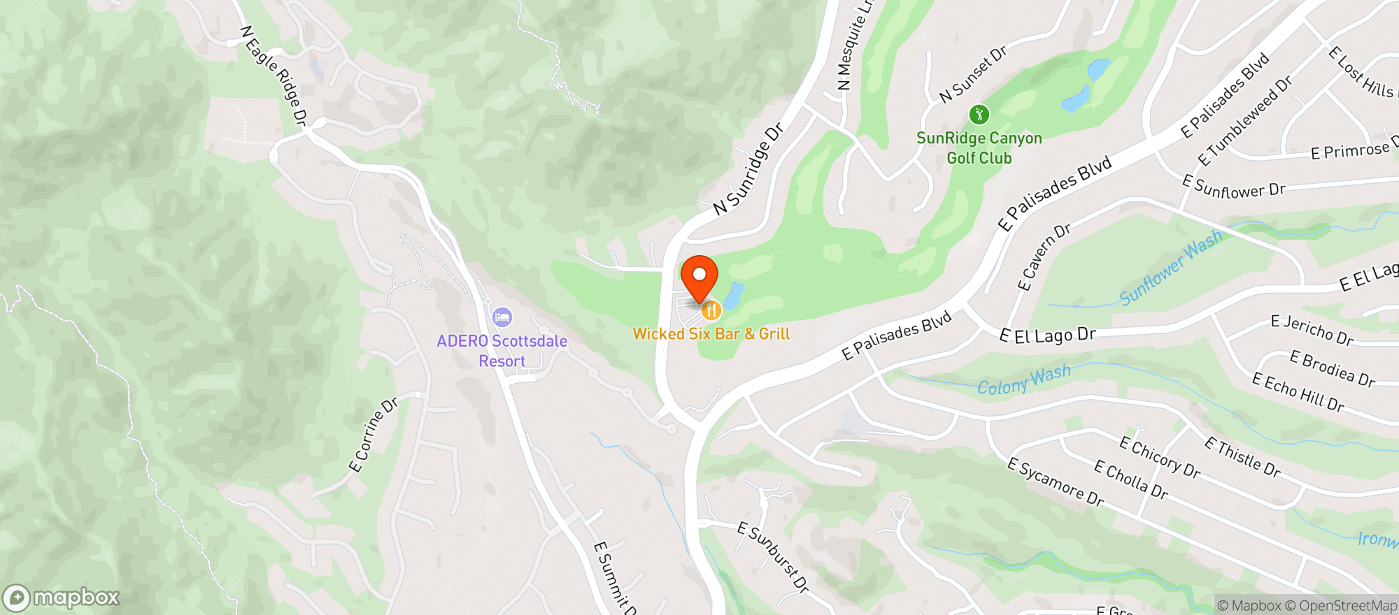 Map showing Wicked 6 Bar & Grill