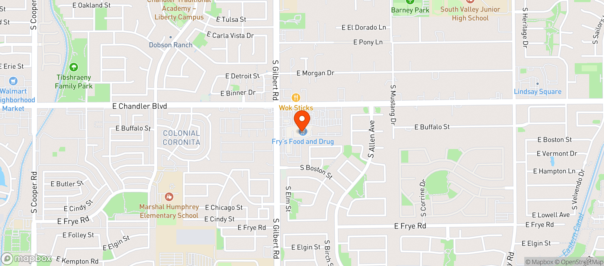 Map showing Frys Of Arizona (660) - 00072 - Gilbert Williams Field Rd