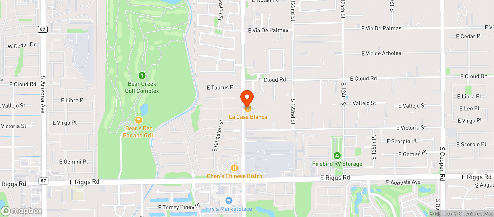 Map showing La Casa Blanca Mexican Food